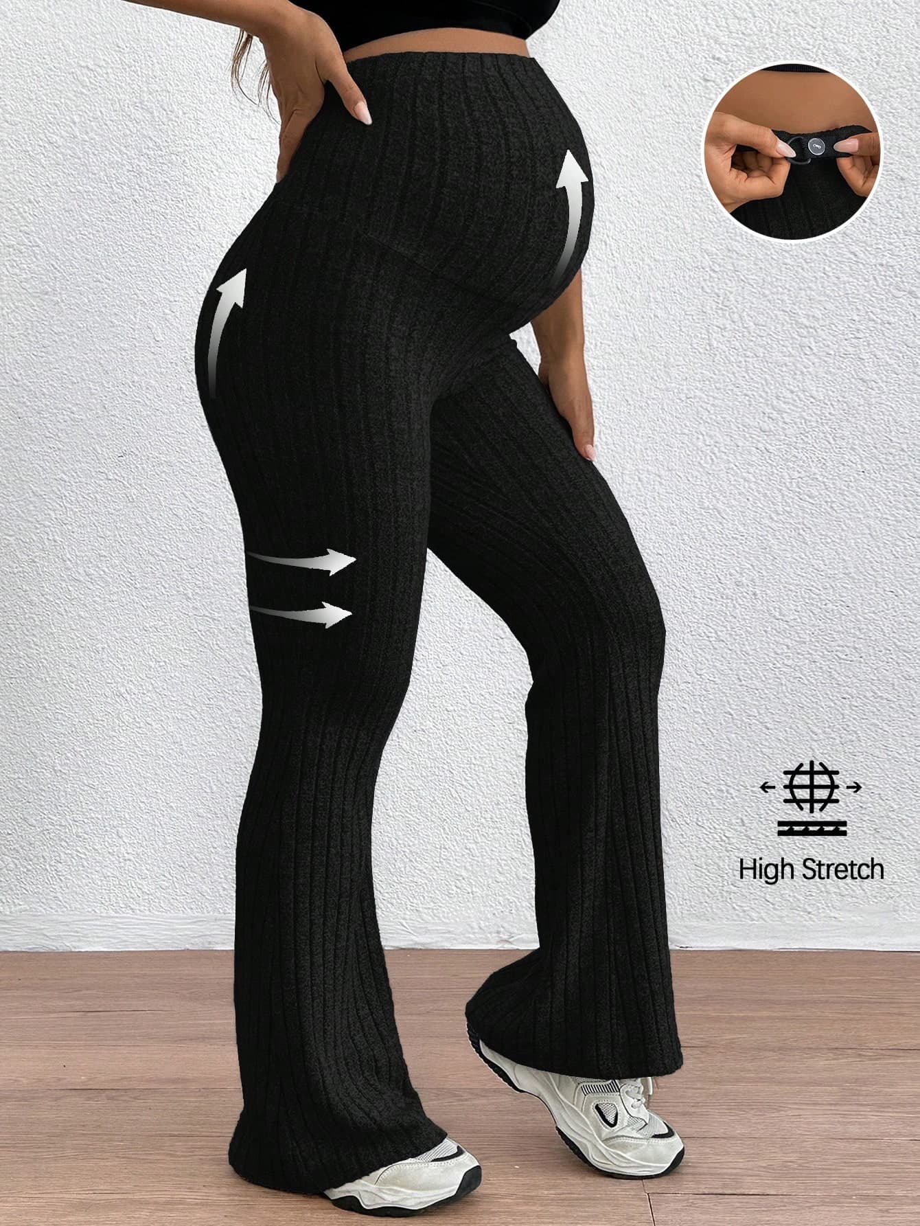 SHEIN Maternity Adjustable Waist Skinny Bell-Bottom Long Pants With Super High Waist World Cup