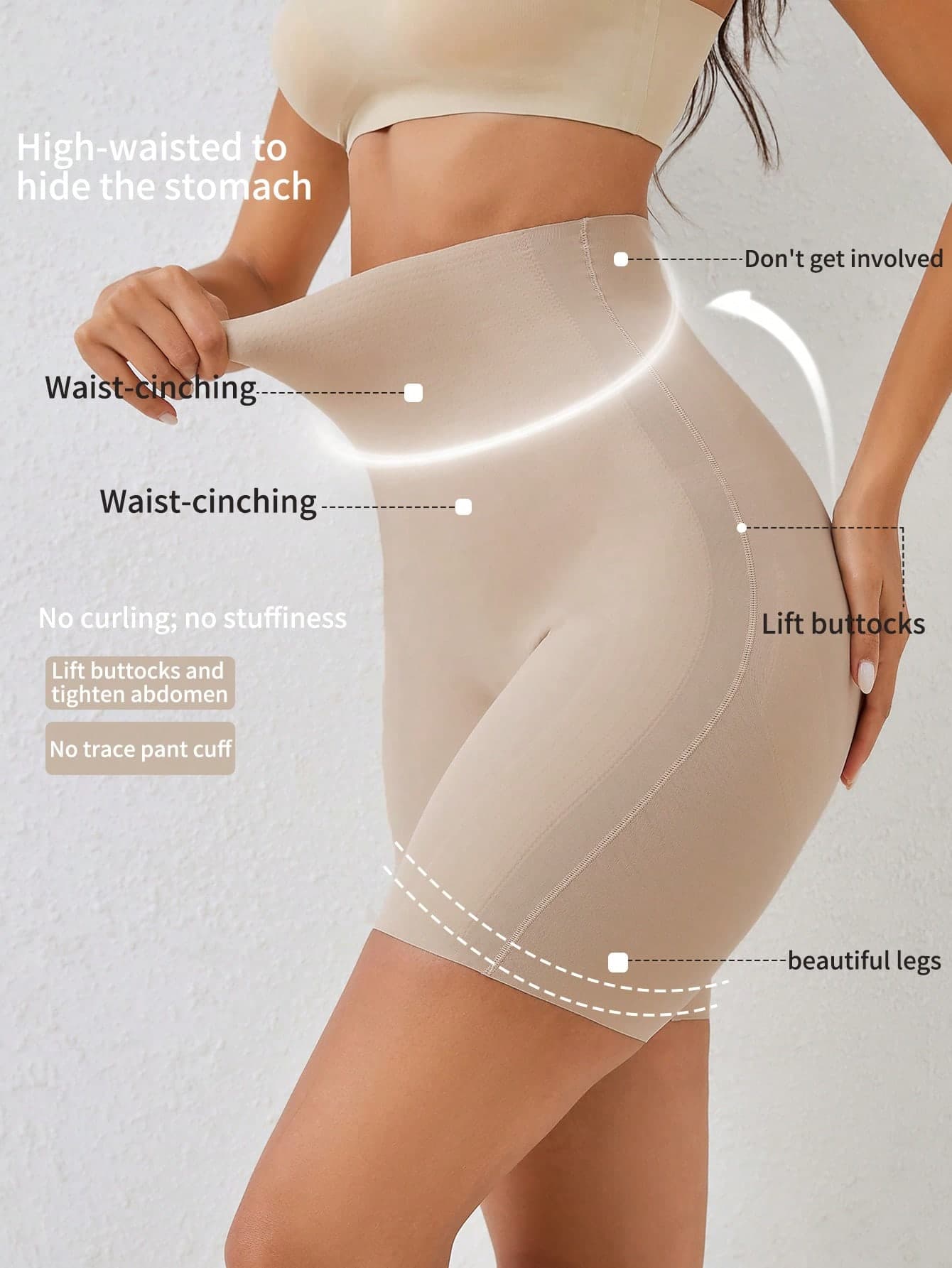 SHEIN Women's High Waist Solid Color Elastic Shaping Shorts, Panty Suitable For Everyday Wear