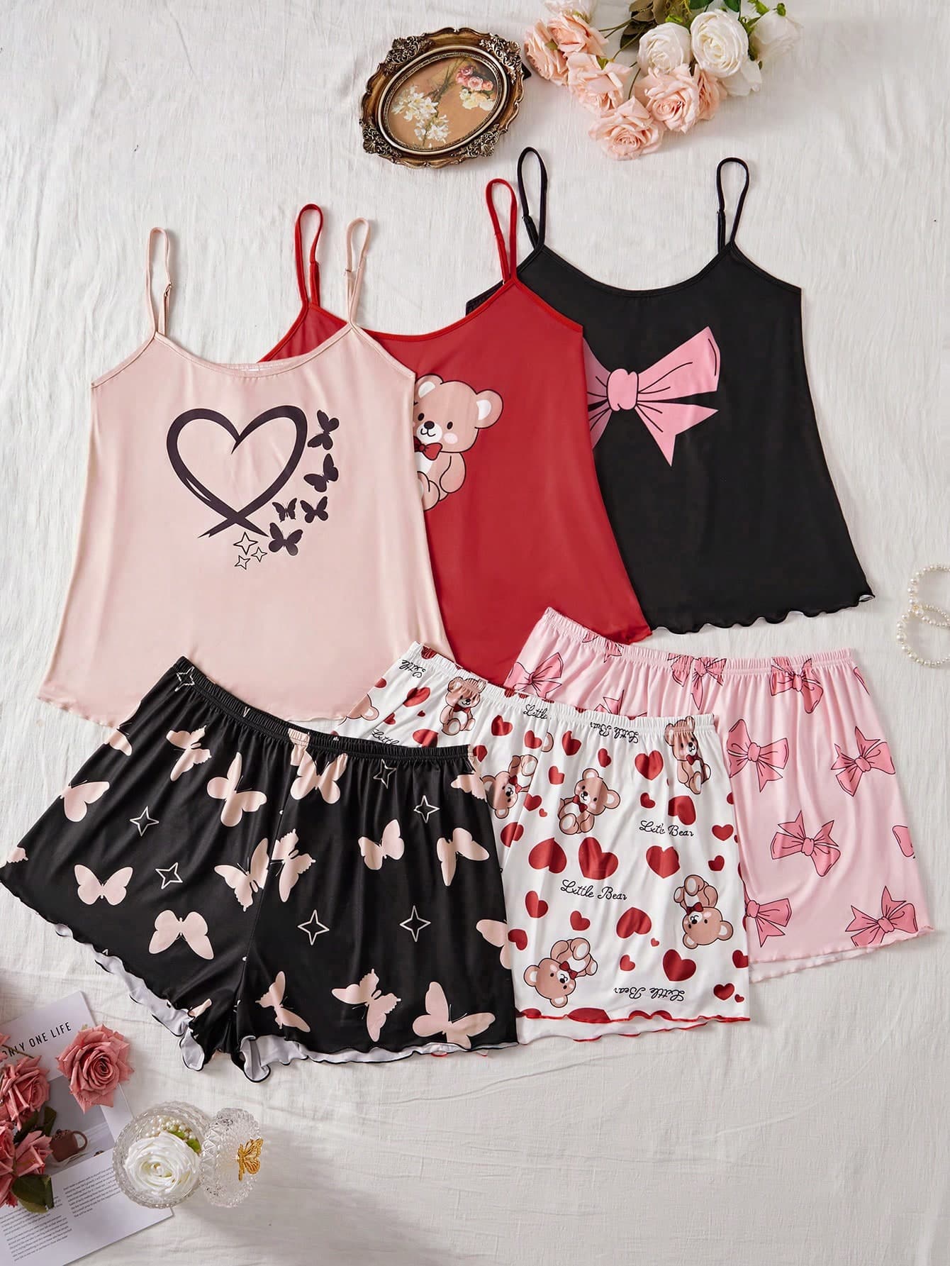SHEIN 3pcs Plus Size Printed Camisole & Shorts Pajama Set