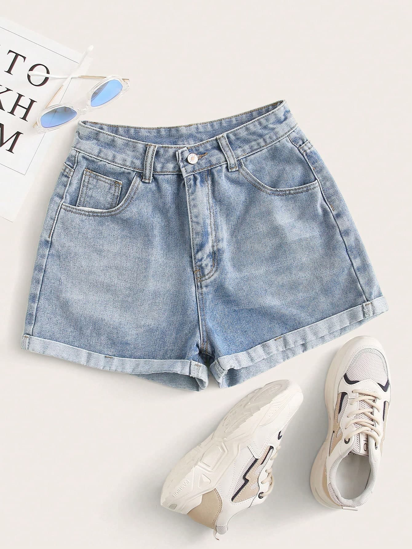 GlowEve Summer Rolled High-Rise Denim Shorts