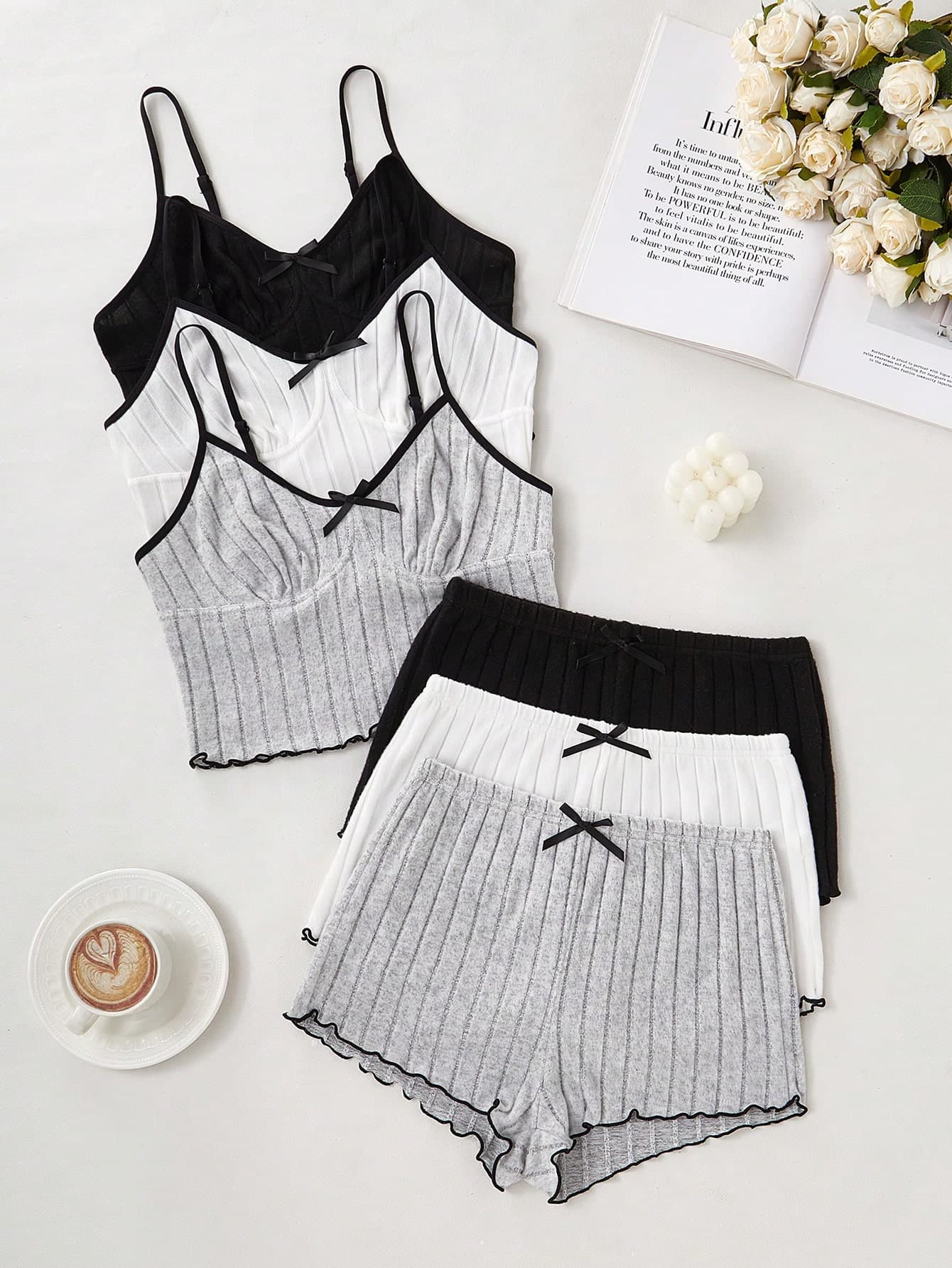 Softscene 6pcs Solid Color Casual Pajama Set, Fashion For Summer Holiday Season Outfit