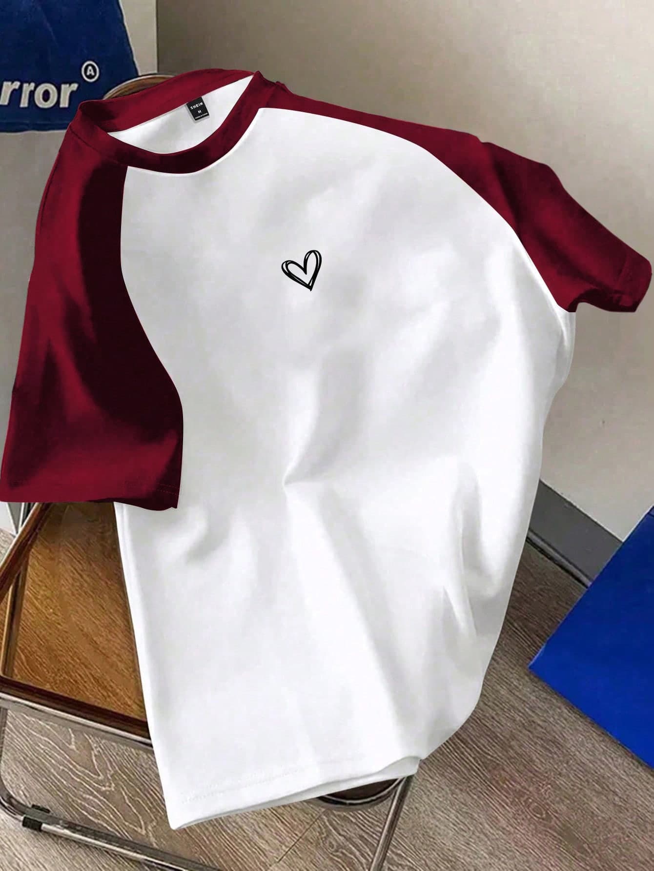 SHEIN Essnce Women's Casual Heart Pattern Round Neck Short Sleeve T-Shirt,Slightly Sheer Suitable For Summer Suitable For Going Out