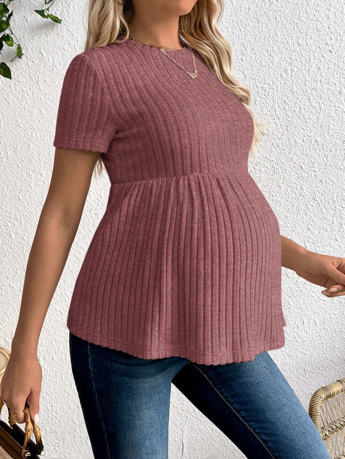 SHEIN Pregnant Women Summer Casual Plain High Waist Short Sleeve T-Shirt World Cup Fall