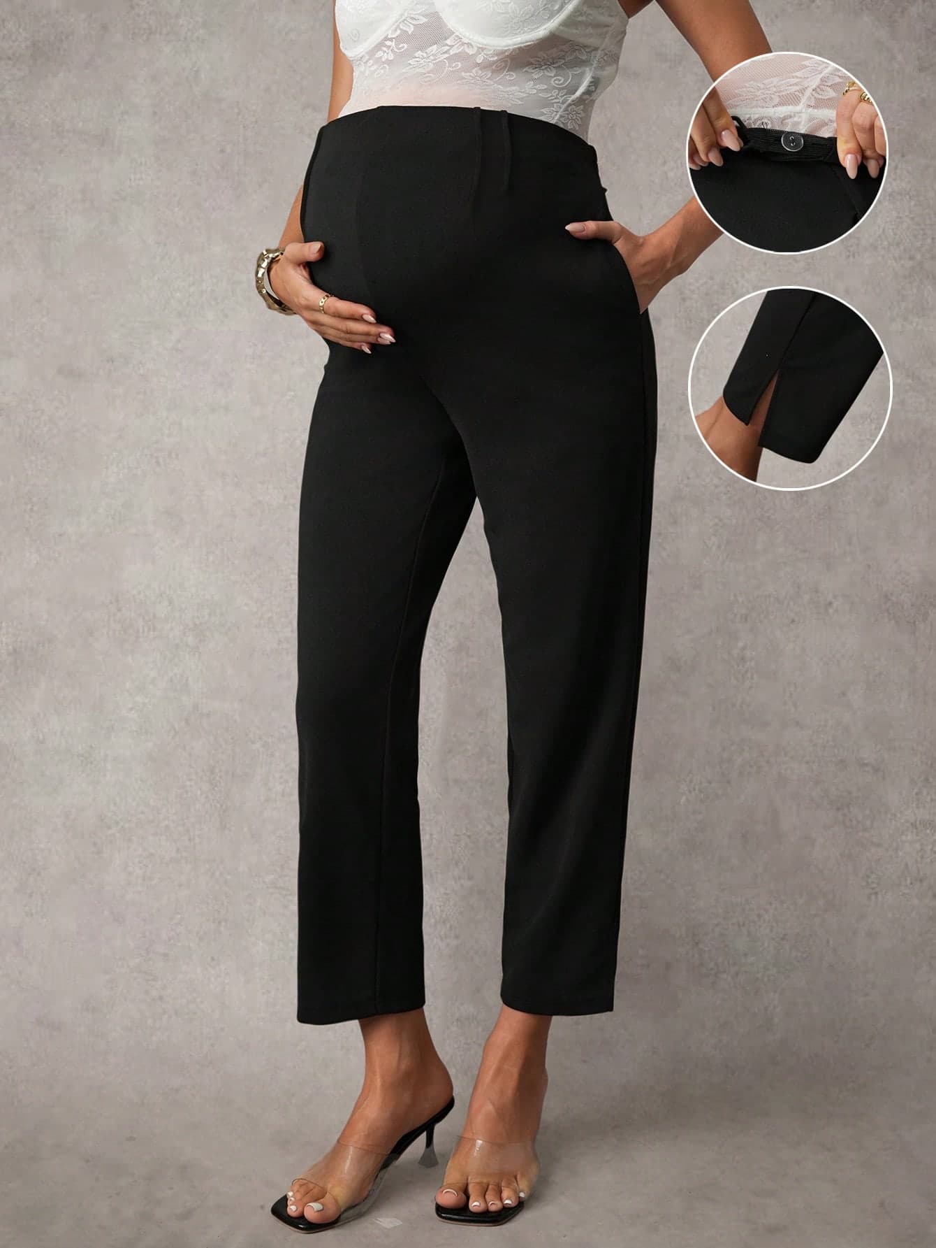 MaterniChic Adjustable Waist Solid Color Slim Fit Maternity Pants Classy Fall