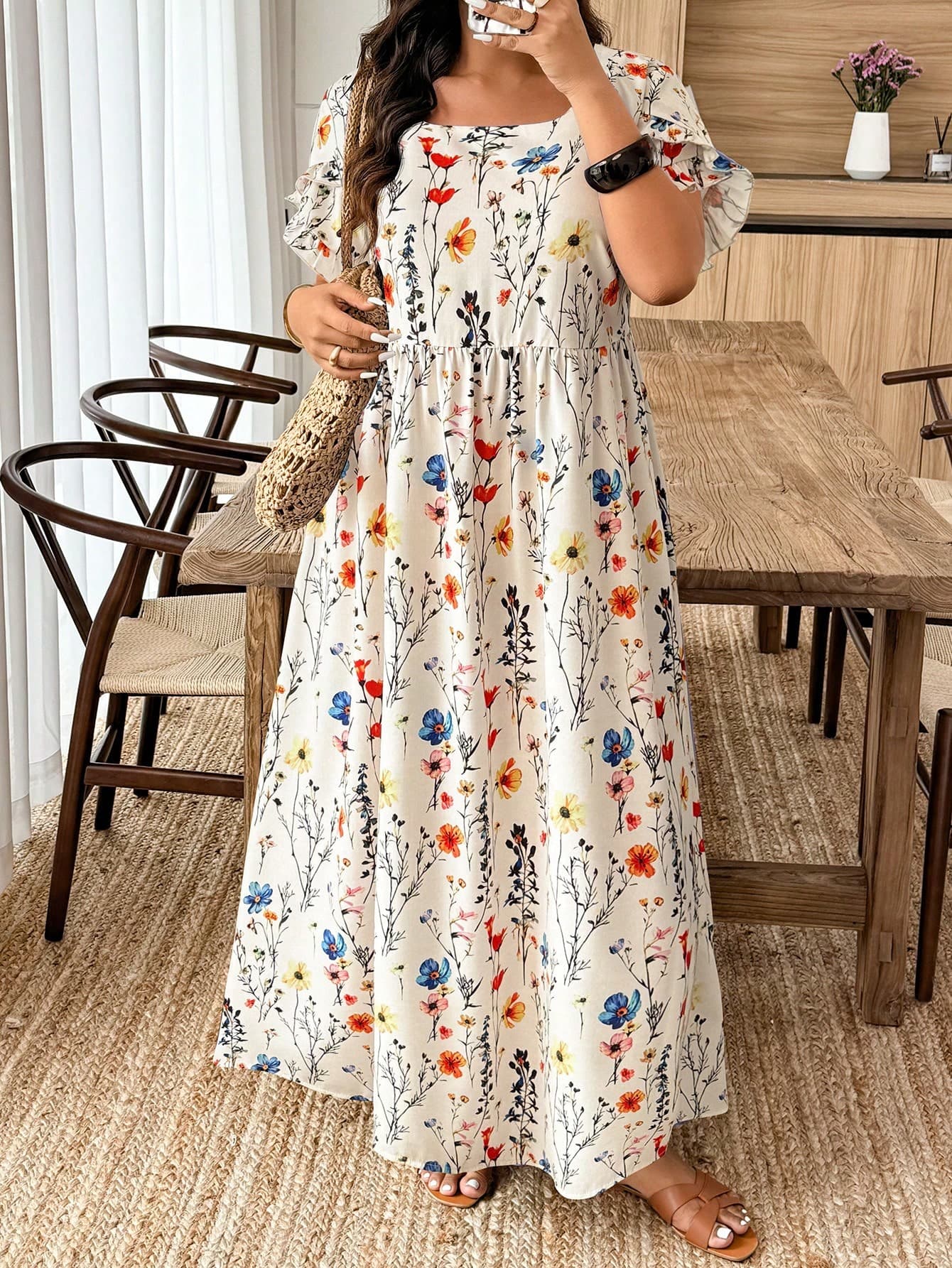 Breezaya Random Print Casual Holiday Style Digital Print Plus Size Short Sleeve Dress