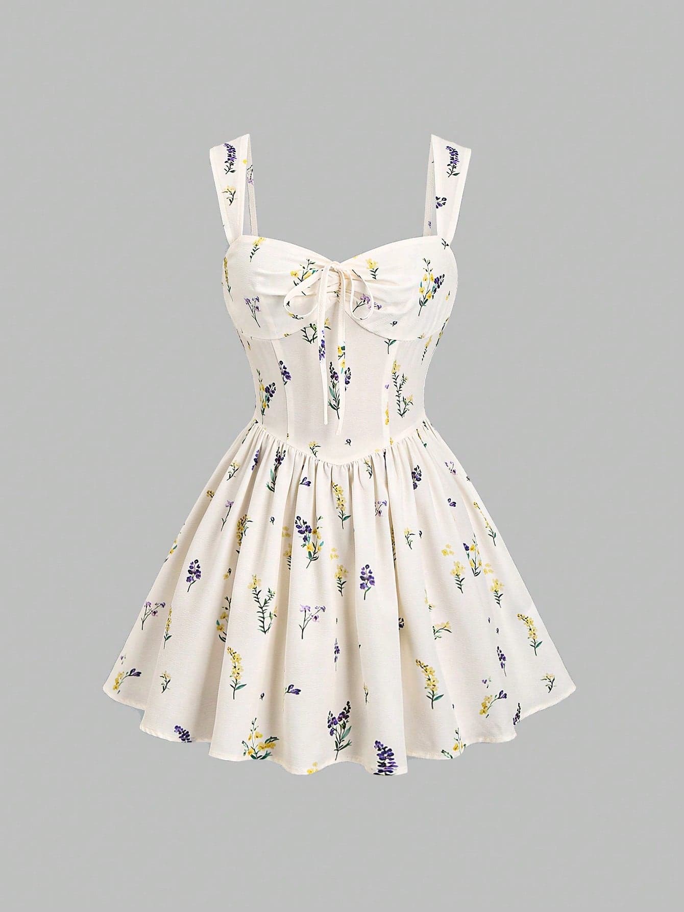 Sweetra Women's New Spring/Summer Suitable For Commuting, Vacation, Beach Wide Strap Ruched Bow Decor A-Line Mini Dress