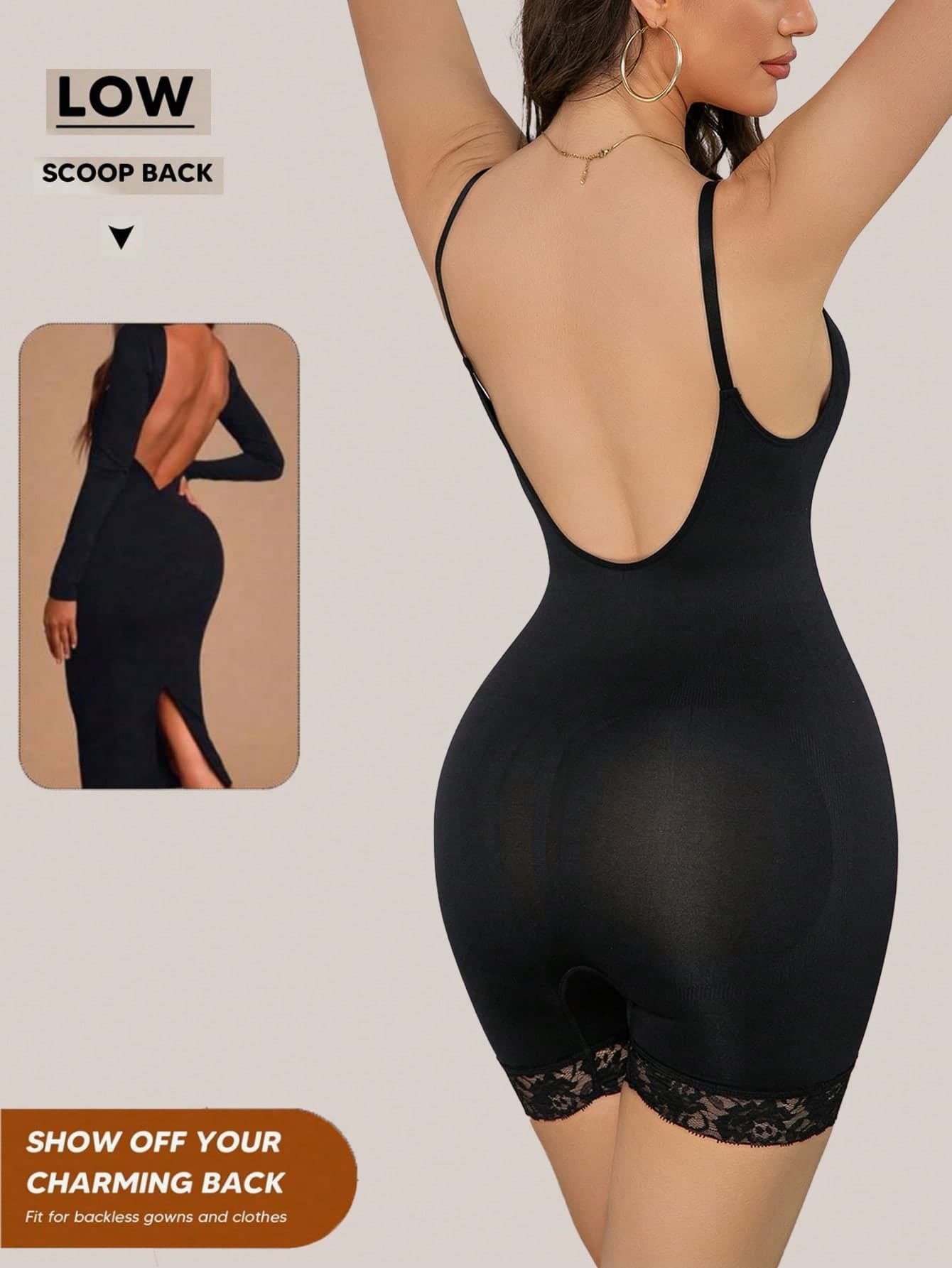 SHEIN 1pc Seamless Body Shaper For Women With Waist Trainer, Tummy Control, Butt Lifter, Backless, Square, Bodysuit