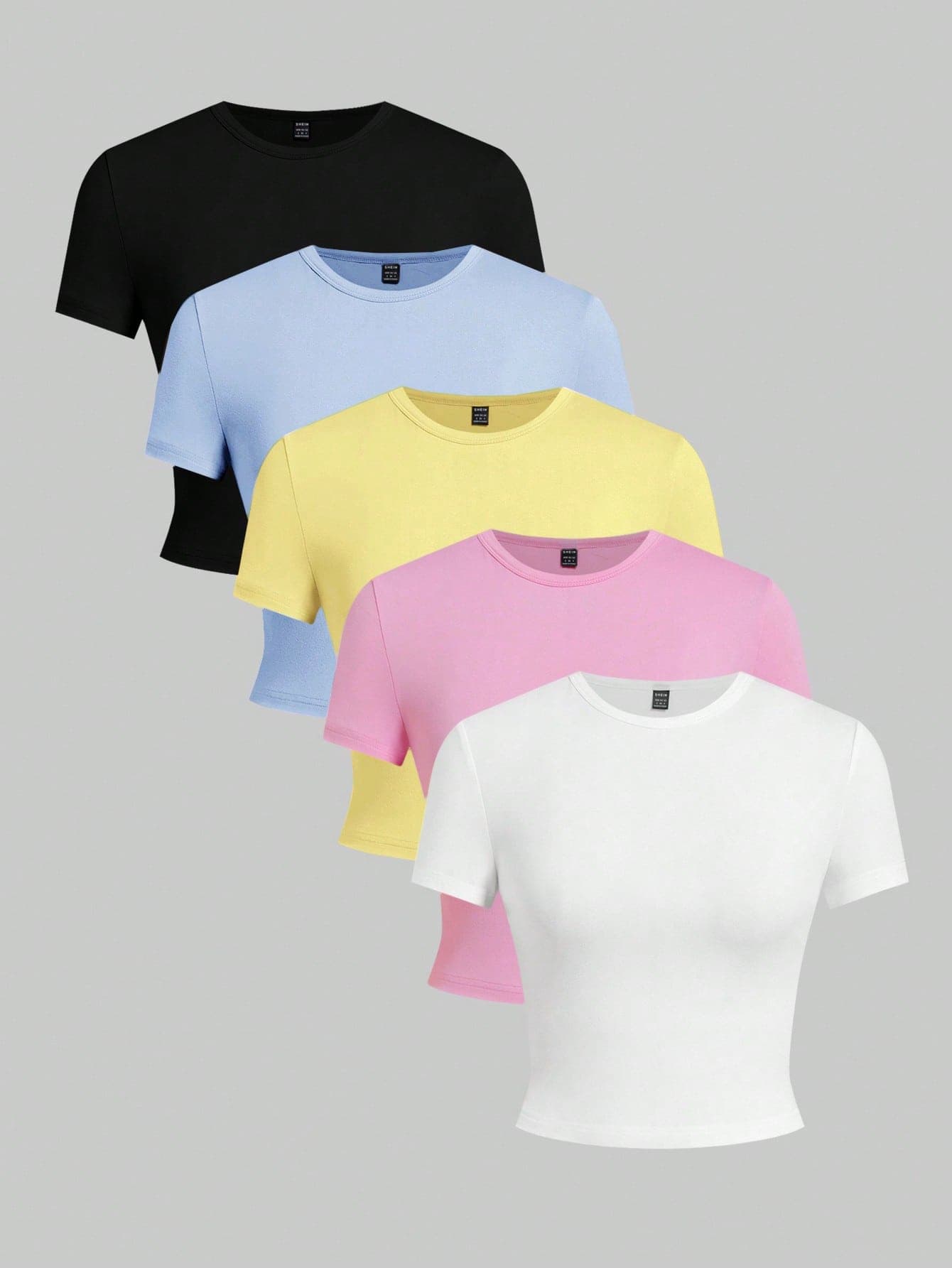 SHEIN EZwear 5pcs/Set Solid Color Slim Fit Tank Top T-Shirt, Sleeveless