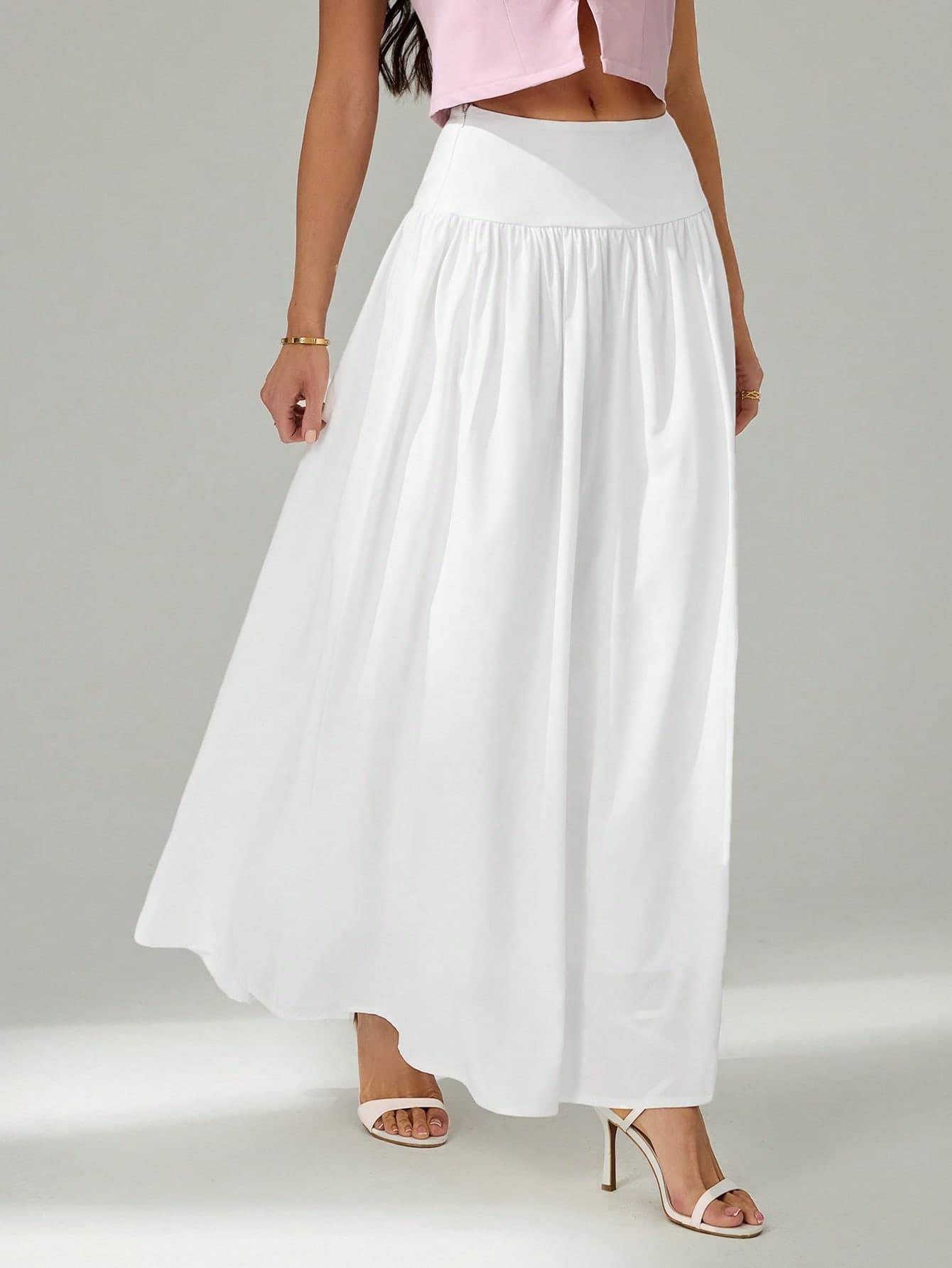 SHEIN Tall Women's Solid Color Pleated Skirt, Casual & Commute White, Tall Women