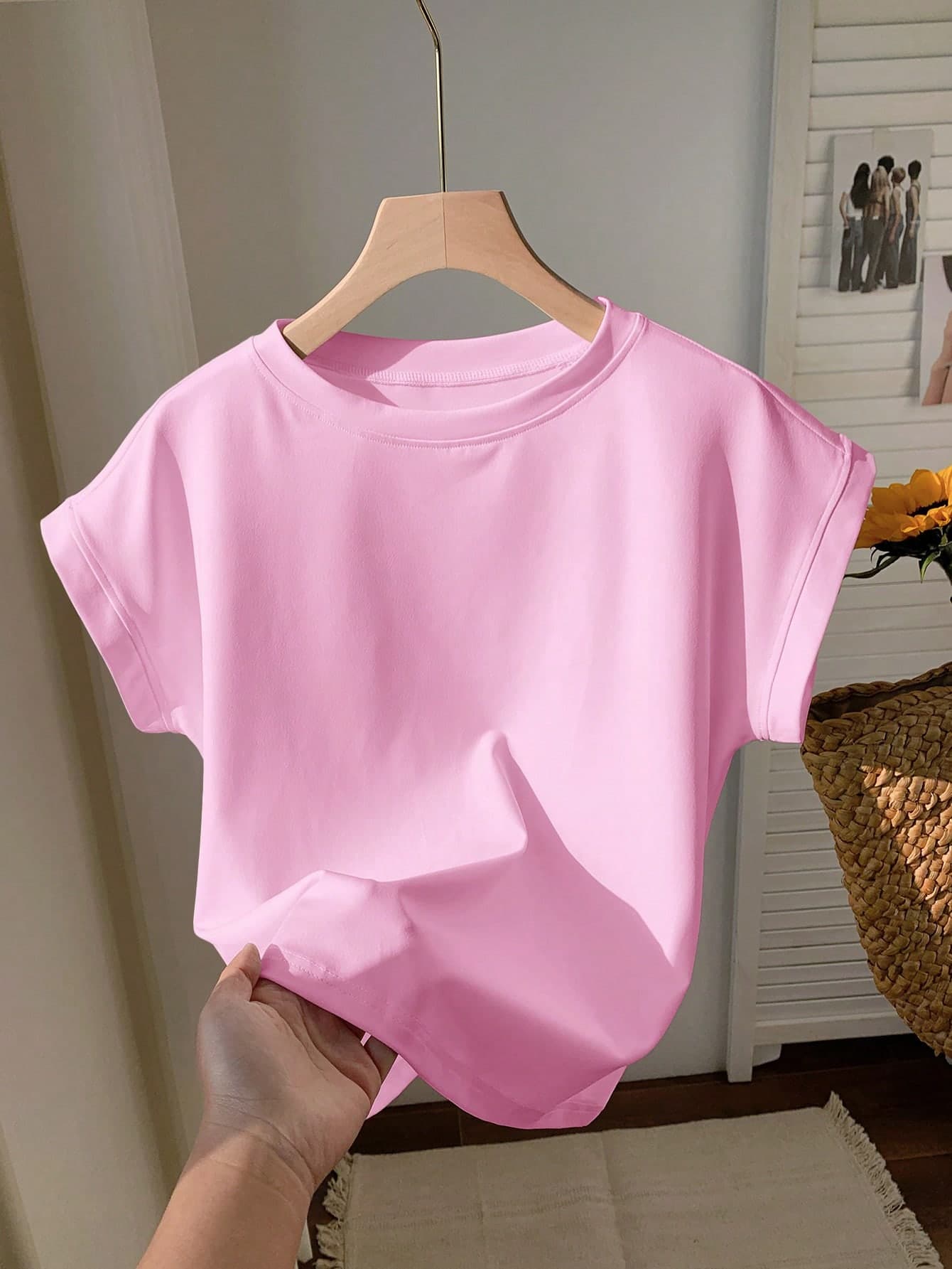 Comfortcana Women's Simple Pink Short Sleeve T-Shirt, Casual Daily Wear For Summer