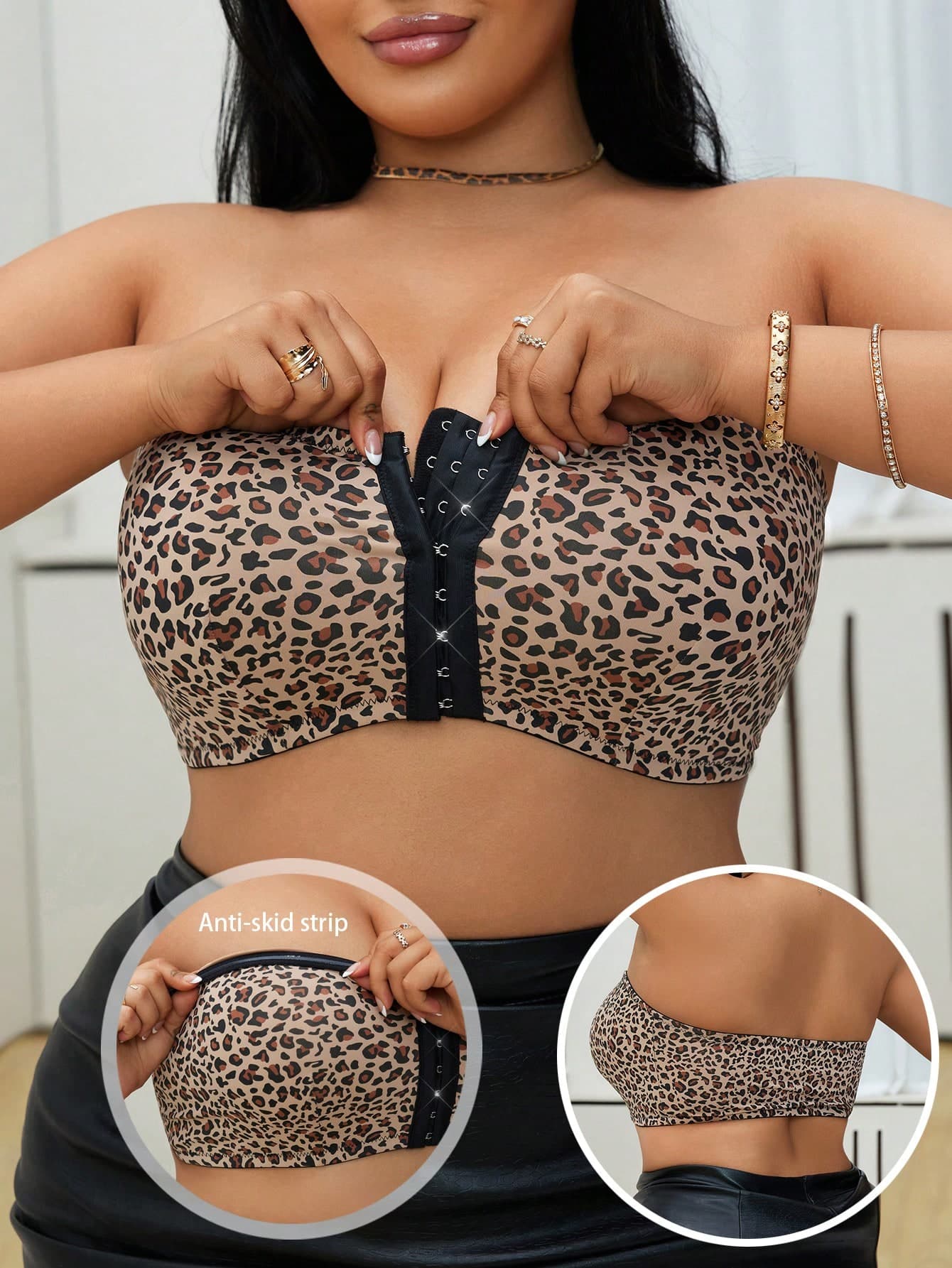 Bare Chapter Plus Size Non-Slip Strapless Sexy Leopard Front And Back One-Piece Bralette ClassicAnimalPrint