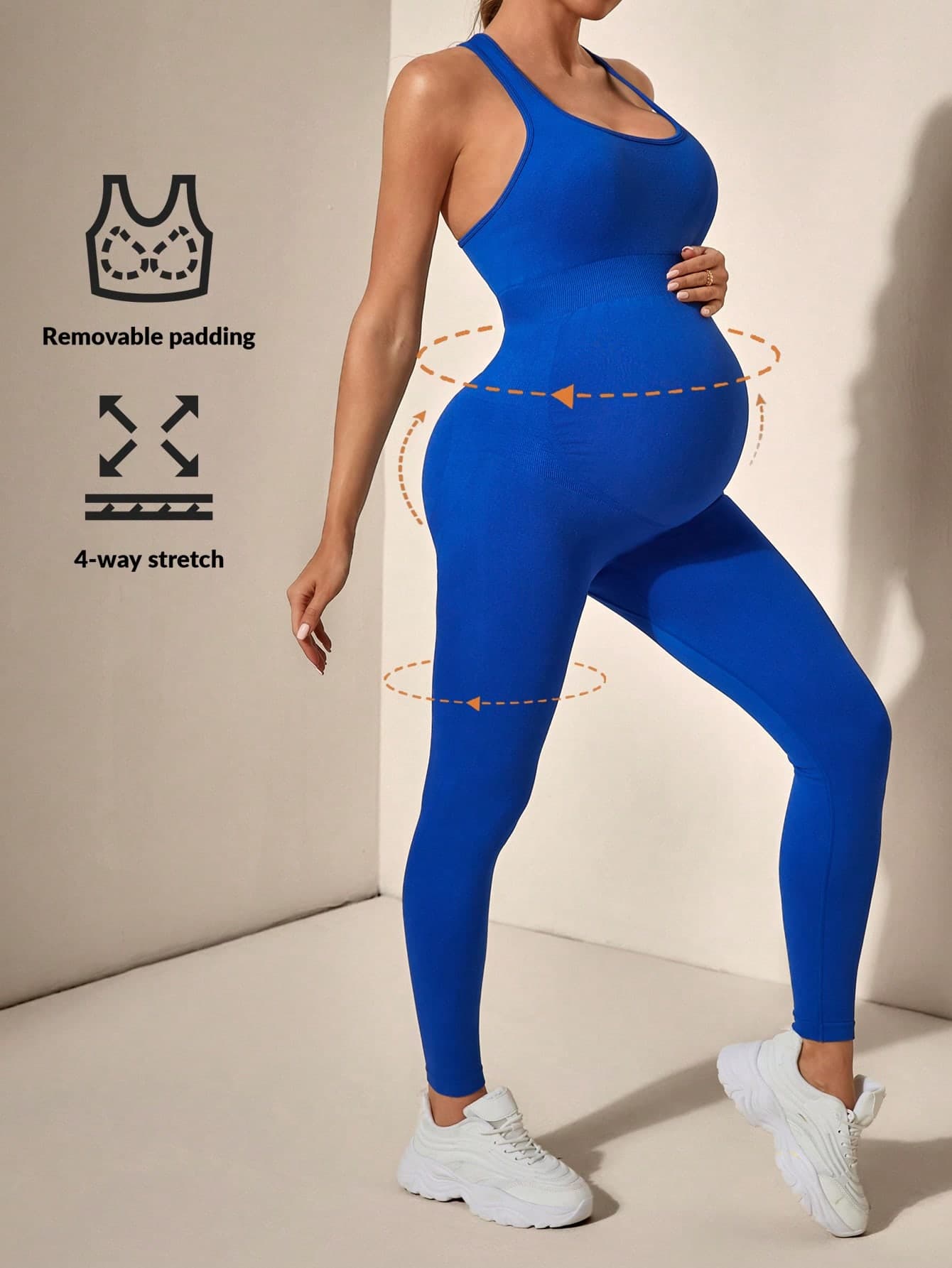 SHEIN Sleeveless Fitted Solid Color Seamless Maternity Sports Jumpsuit, Yoga Jumpsuit, Super High Rise Belly Support Maternity Leggings High-Stretchy,Word Cup