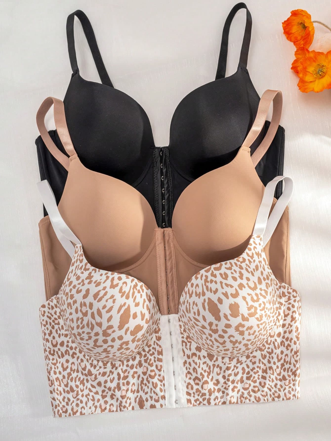 DesireSculpt 3pcs/Set Plus Size Smoothing Wire-Free Padded Bra, Front Closure, Comfortable Fit