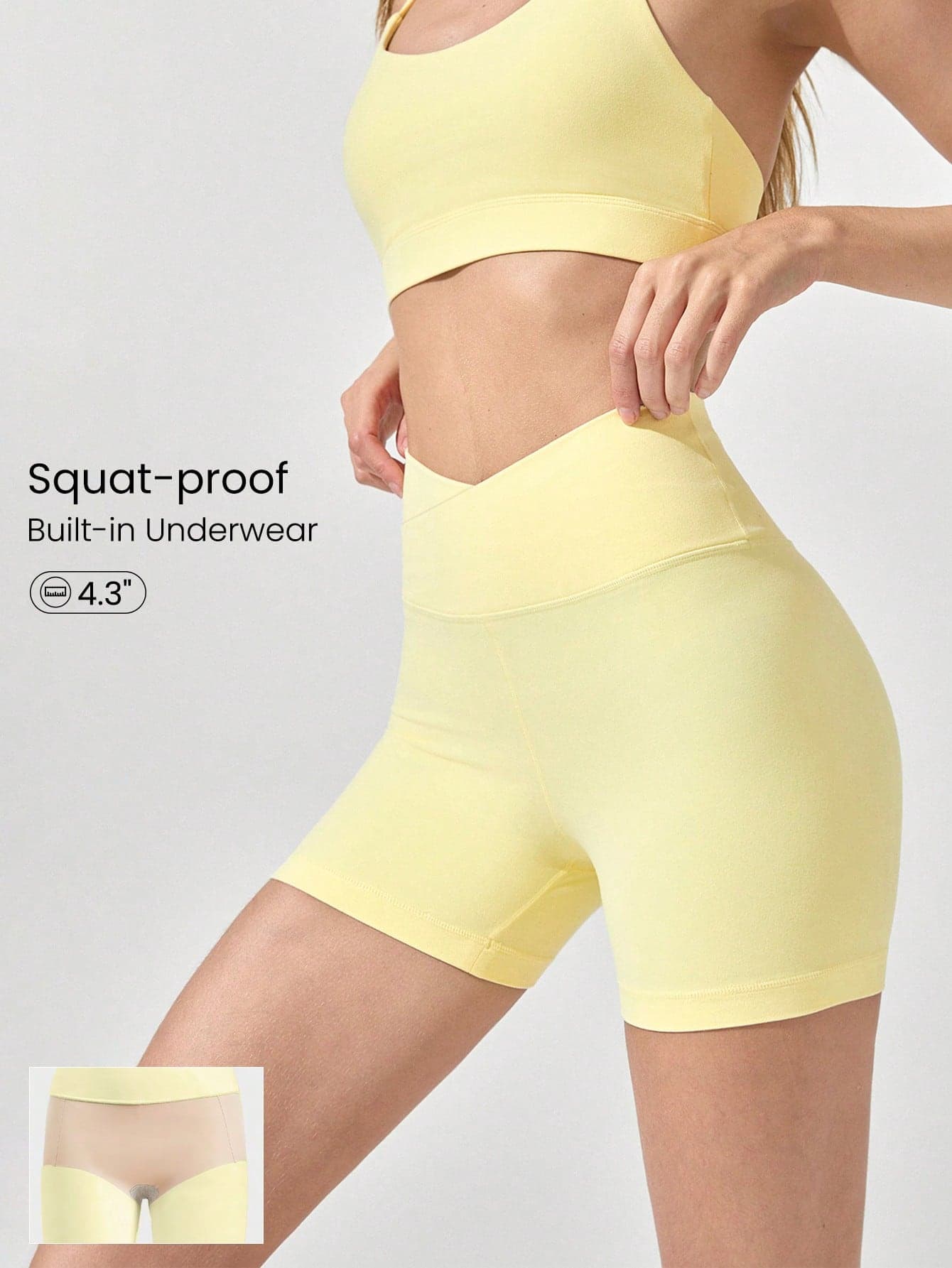 GLOWMODE 4.3" FeatherFit™ Crossover Anti-Slip Biker Shorts With Built-In Seamless Shorts Low Impact Yoga Pilates Daily Gym Valentine's Day