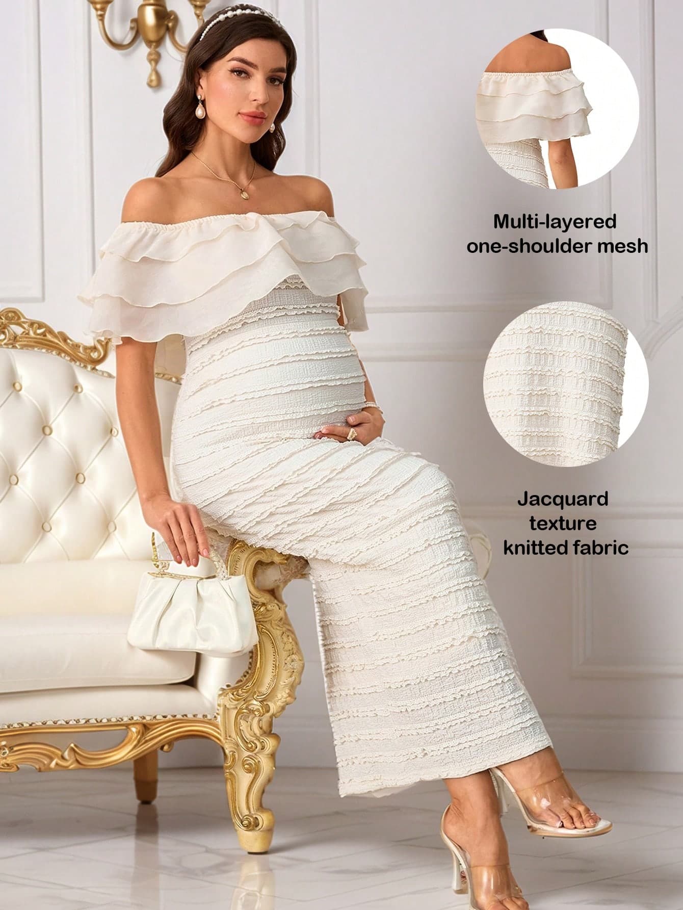 SHEIN Elegant Maternity Off-Shoulder Ruffle Hem Summer Dress  Elegant Dresses For Women  Summer