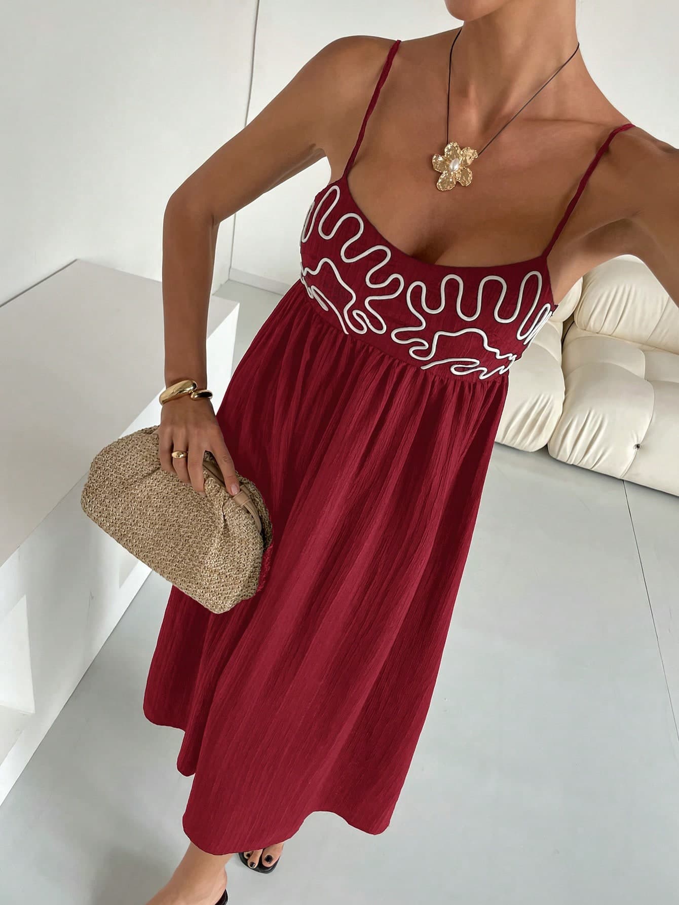Siren Gaze Women's Printed Ruched Long Casual Camisole Dress Christmas Summer New Year Red Burgundy