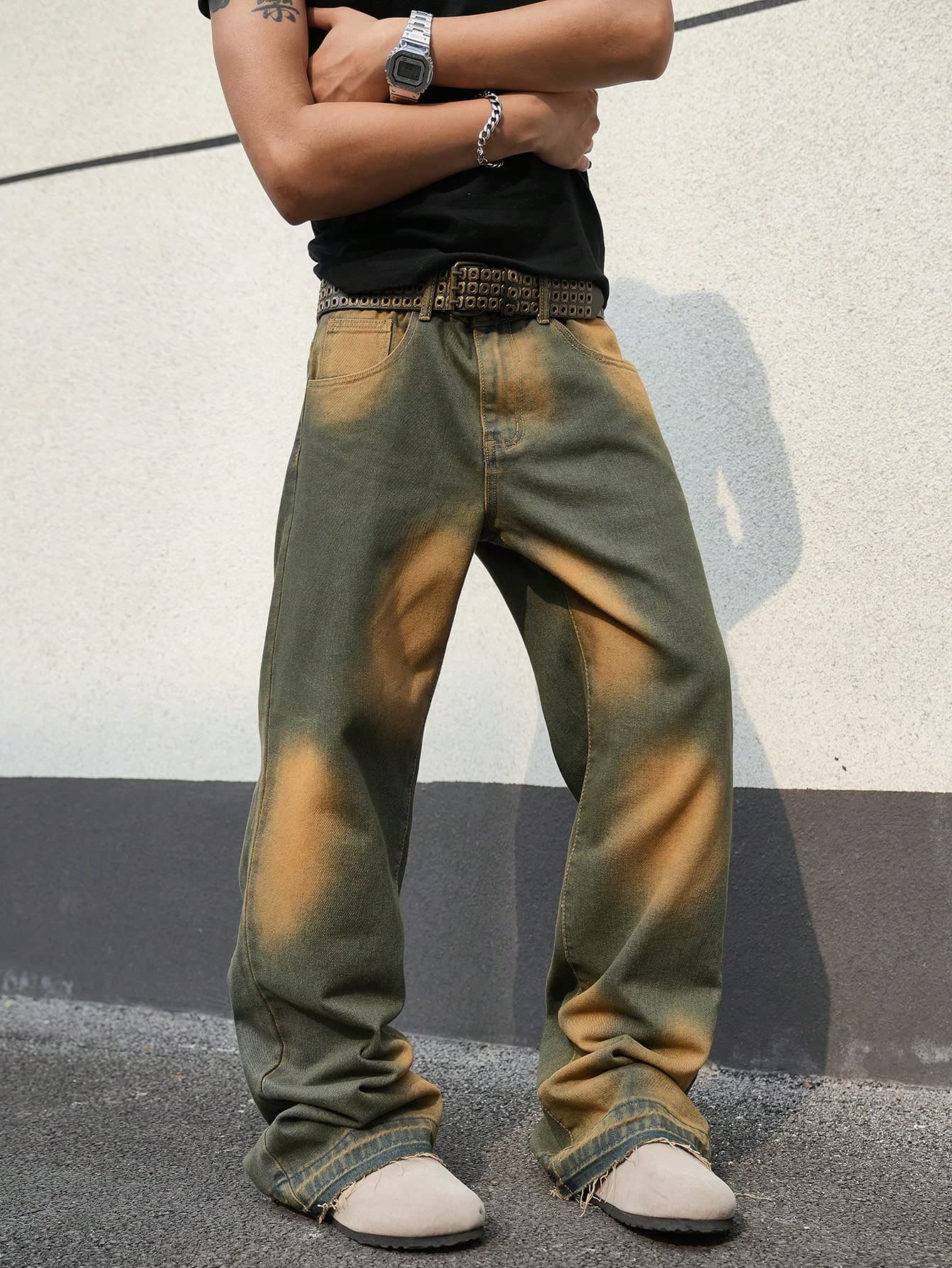 Manfinity EMRG Men's Pocket Loose Straight Leg Casual Mature Streetwear Jeans