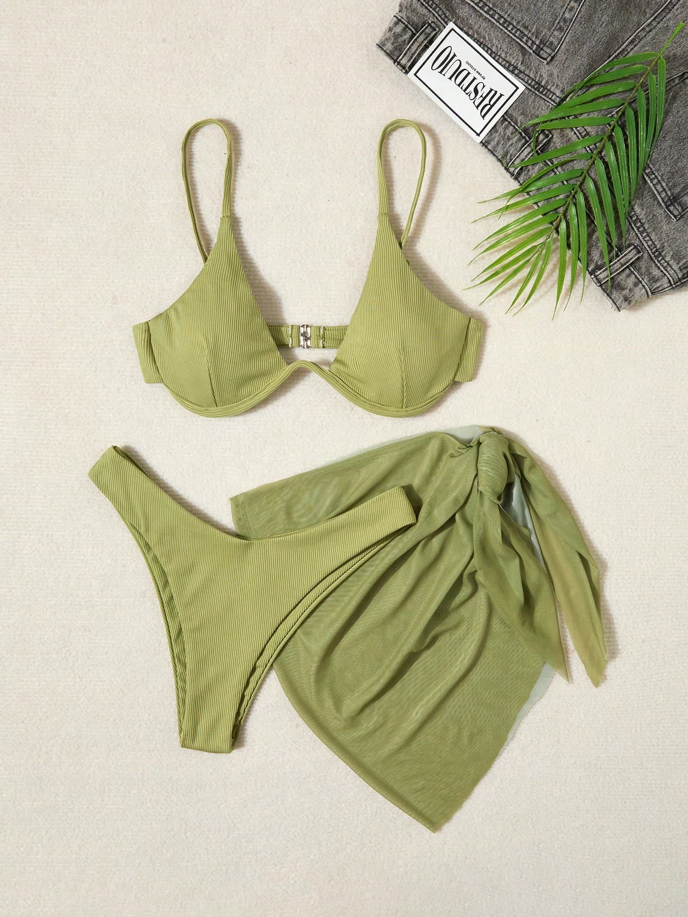 Swim Vcay Women's Solid Color Halter Tie Sexy Bikini Set With Cover-Up And Skirt, 3-Piece, Padded For Summer Beach Vacation