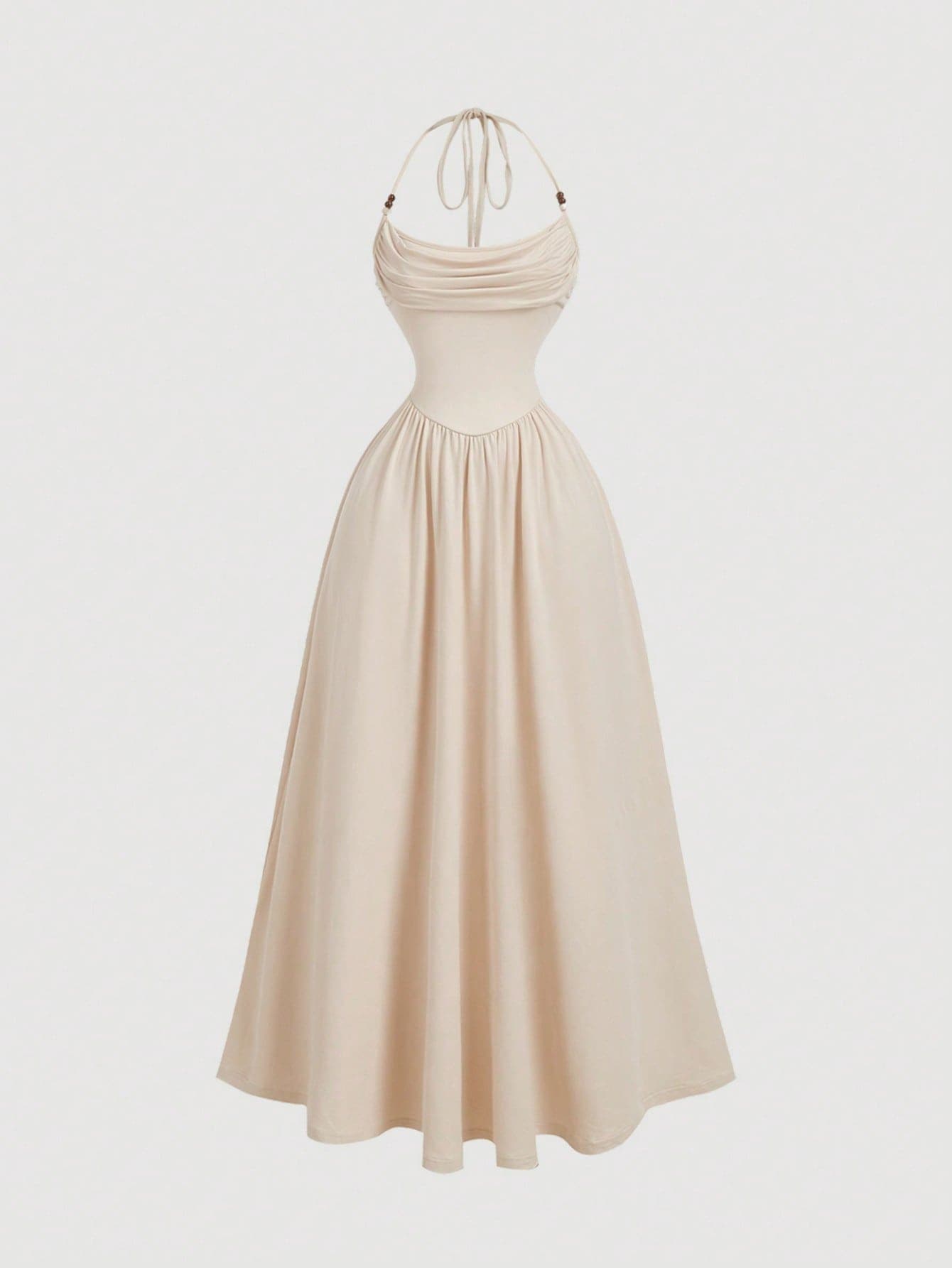 SHEIN MOD Western Style Draped Halter Neck Loose Dress With Pearl Decor,Hippie,Vacation ,Brunch Outfits ,Western,Bohemia, Casual Khaki Sun Dress