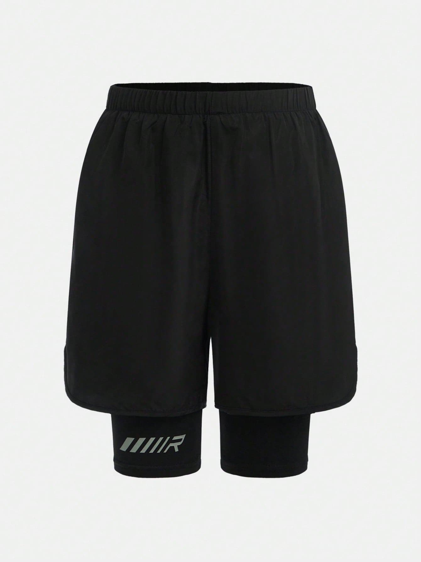 SHEIN Tween Boys' Anti-Flasher Knit Shorts With Woven Printed Pattern, Casual Sports Shorts