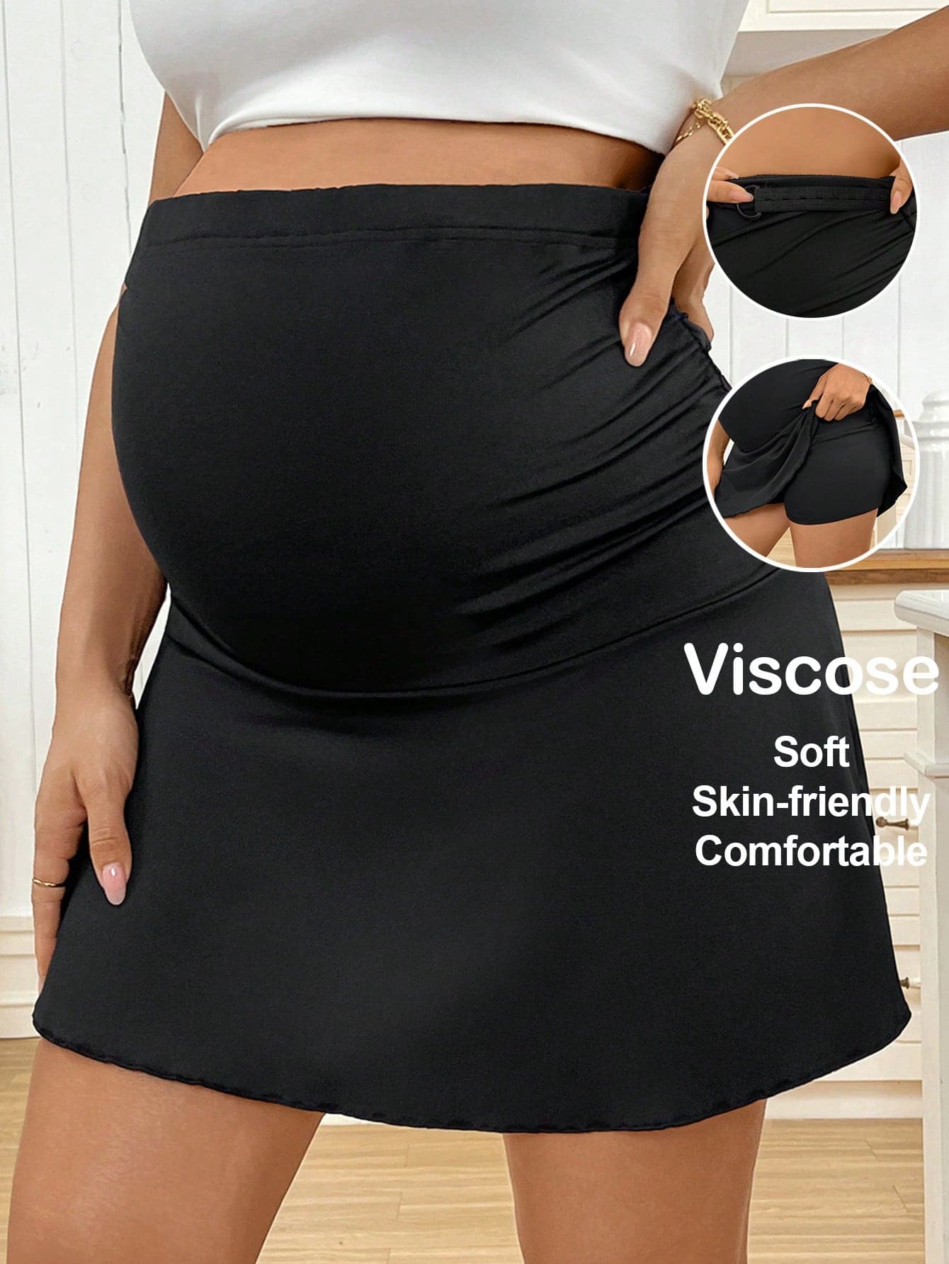 SHEIN Maternity Solid Color Adjustable Waist Casual Short Skirt Summer Capri Pants/ Capris Maternity Clothing Maternity Skirts World Cup Fall