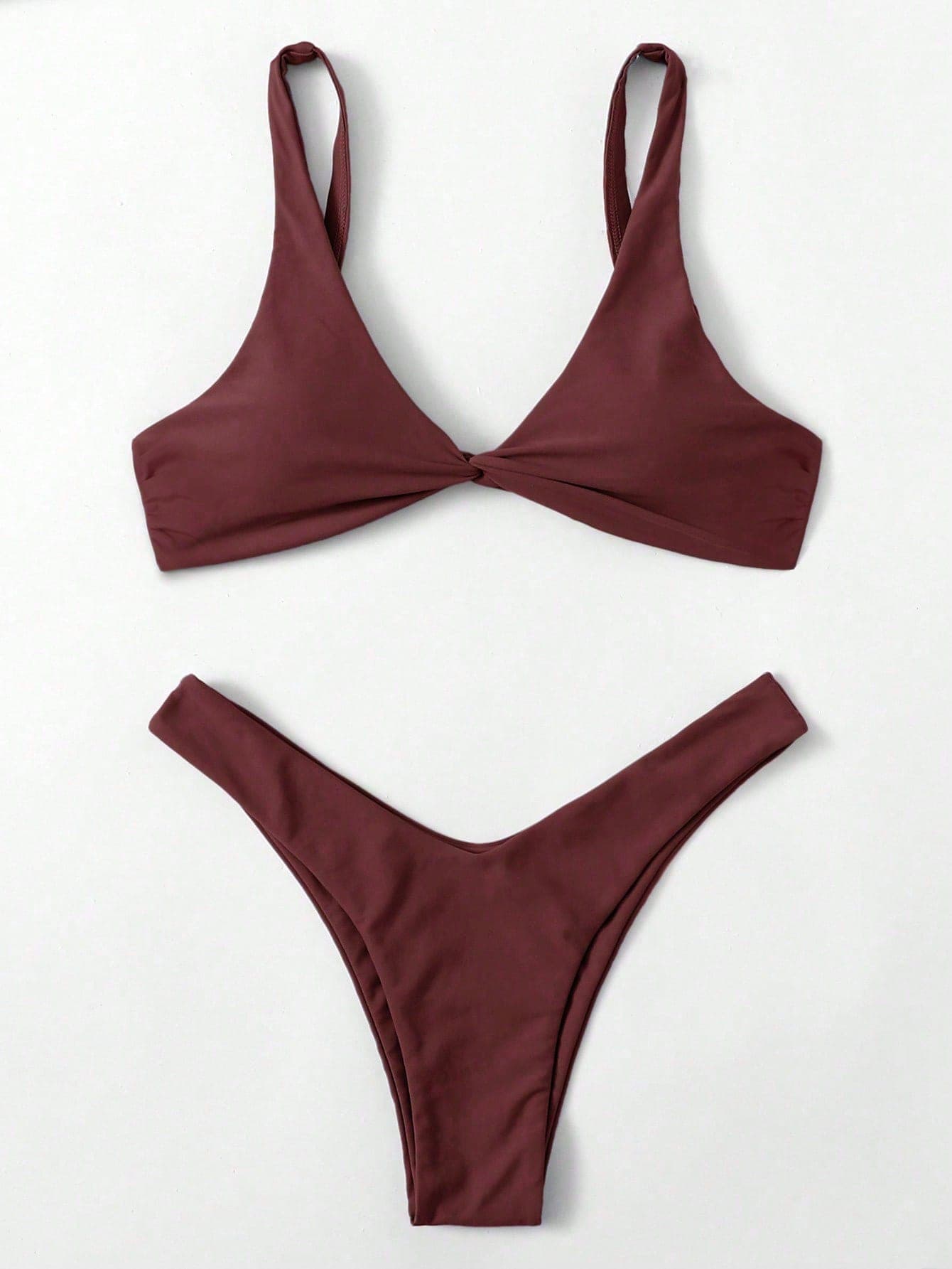 Swim Basics Summer Beach Solid Color Two-Piece Bikini Set Bathing Suit
