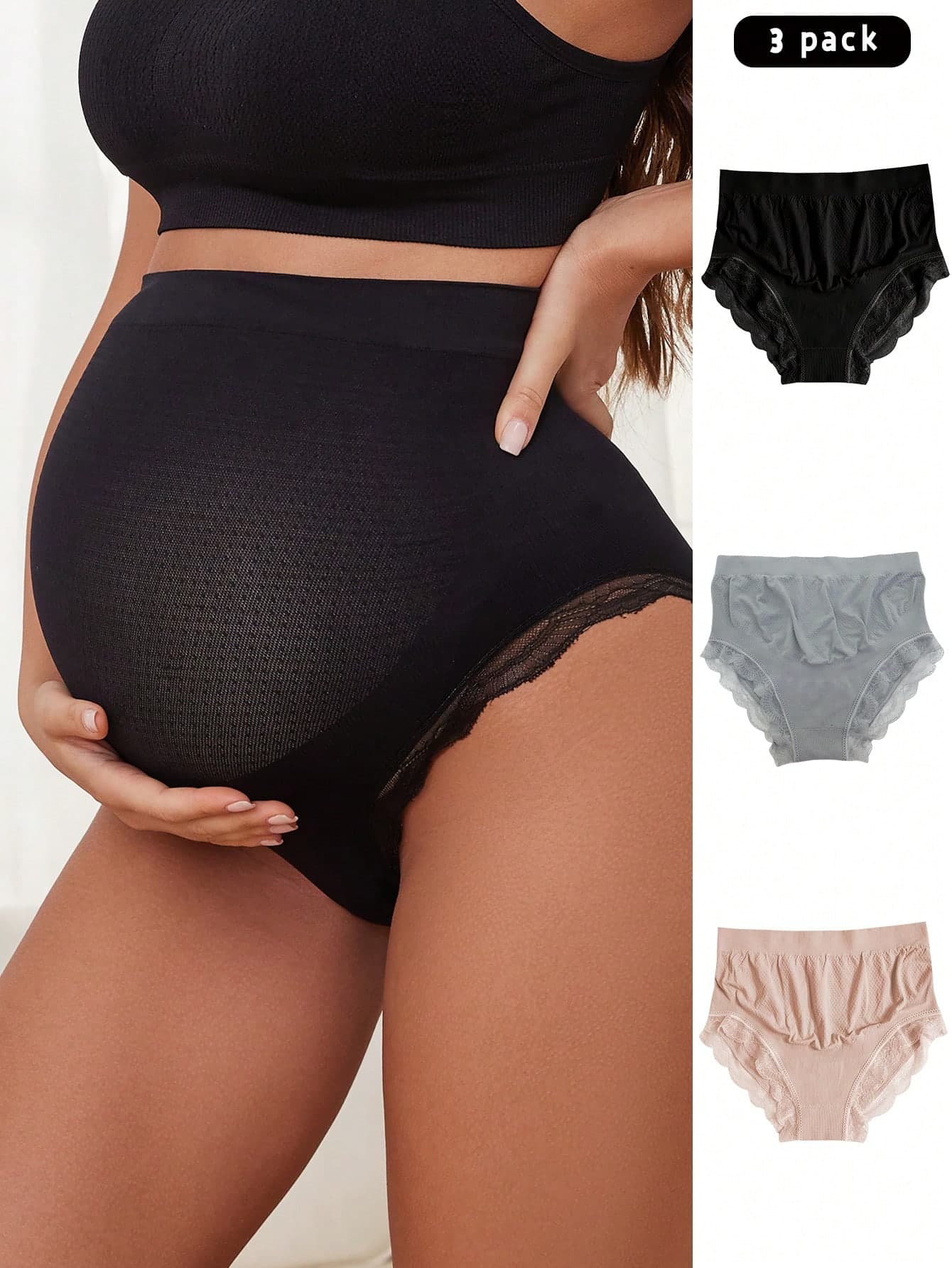 Moonlight&Mama 3 Pcs/Pack Maternity Solid Color High-Waist Panties Seamless