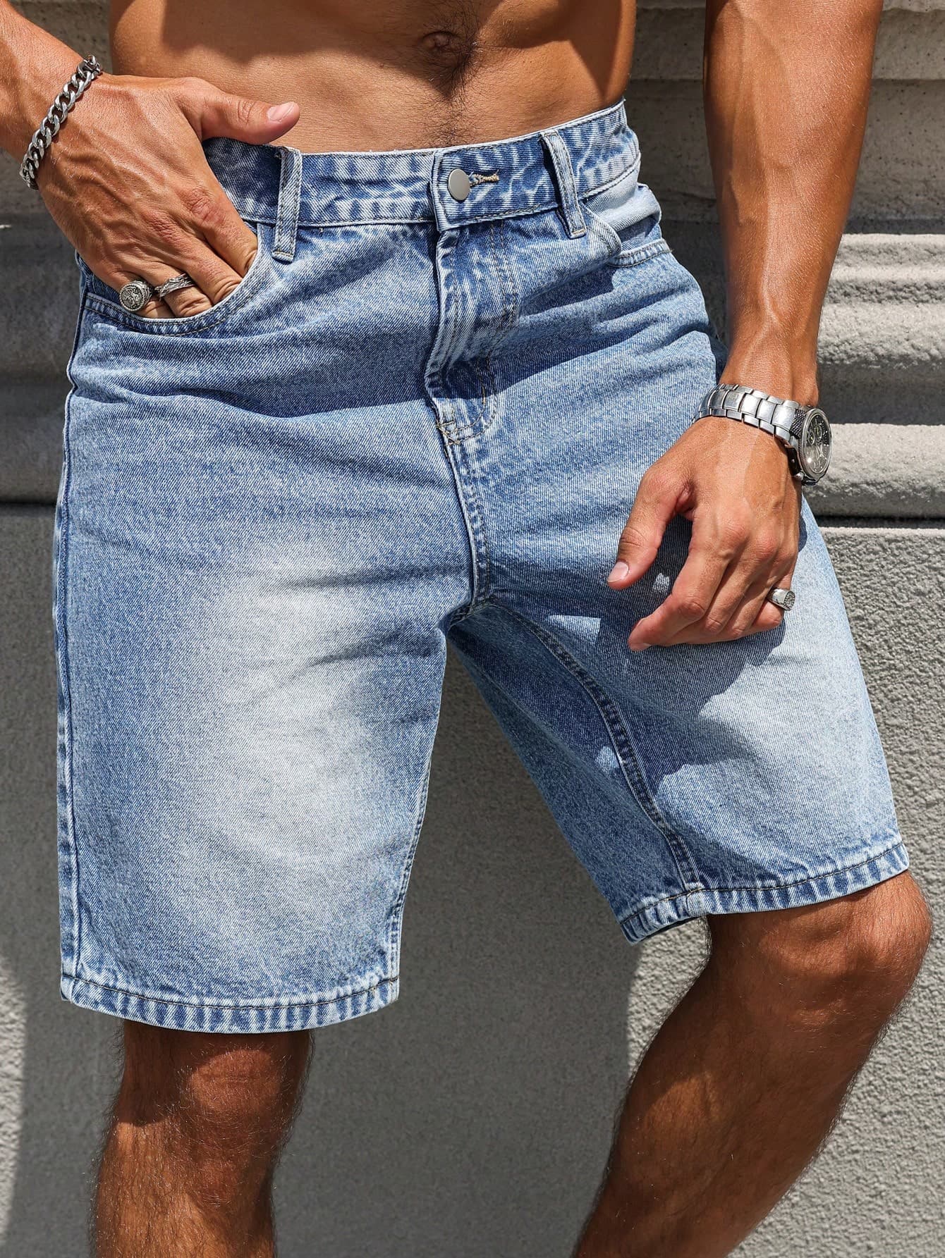 Manfinity Homme Men's Summer Casual Washed Denim Shorts Jeans For Men Short Going Out Hang Out Commute Work Urban