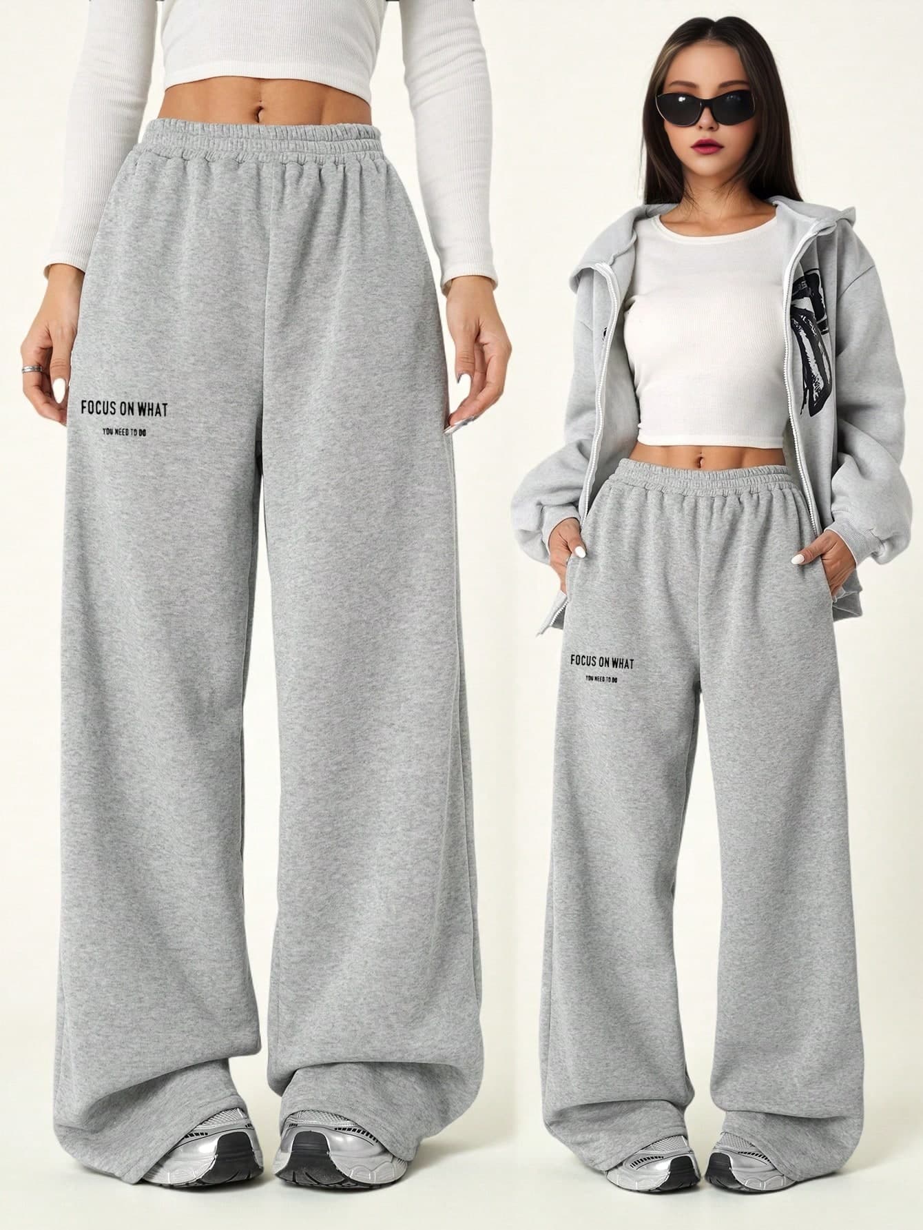 SHEIN Teen Girls Casual Street Style Essential Letter Printed Baggy Sweatpants In Heather Grey