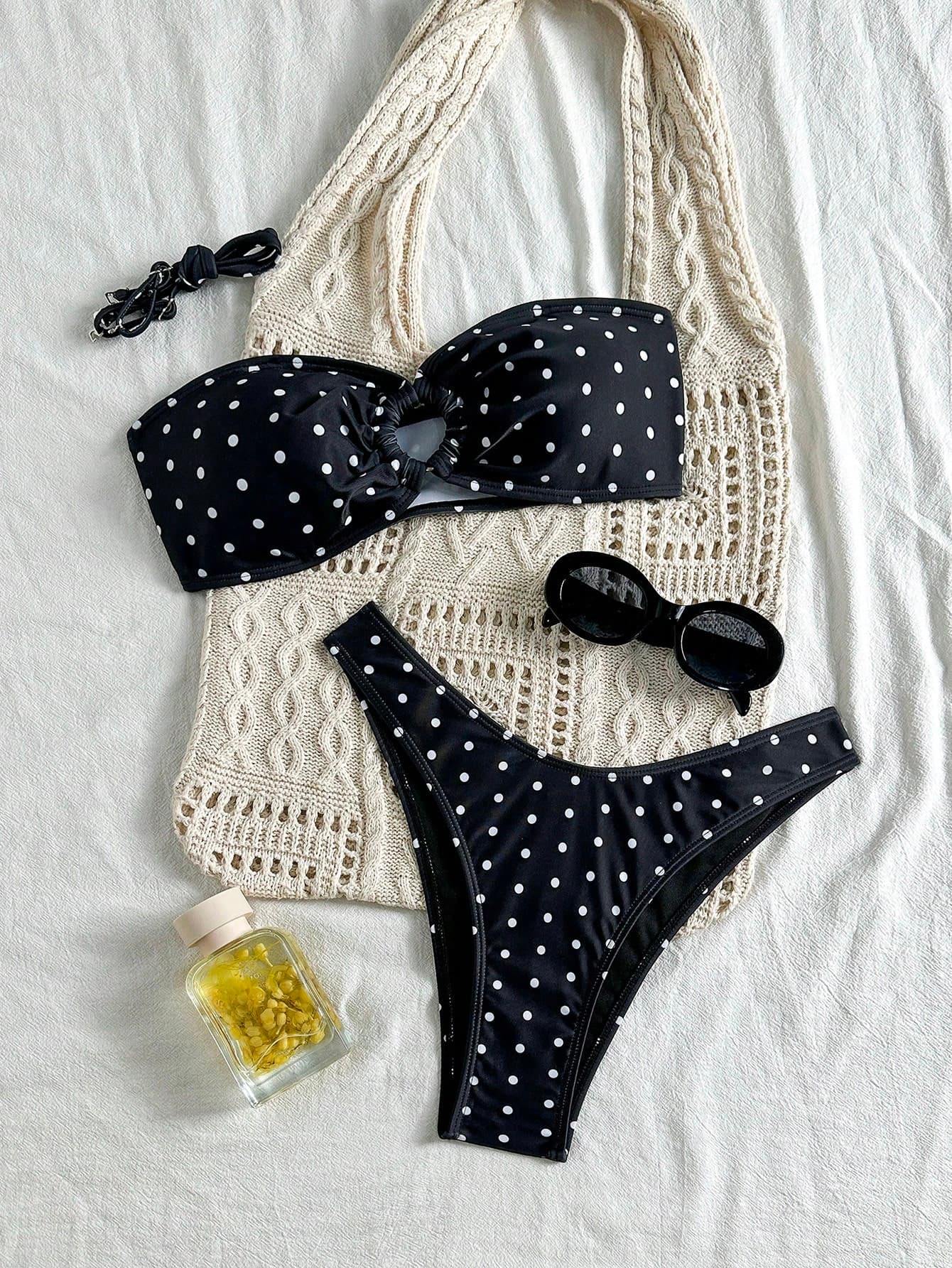 Swim Mod Women's Summer Black & White Dot Print Bikini Two Pieces Tight Sexy Beach Swimsuit