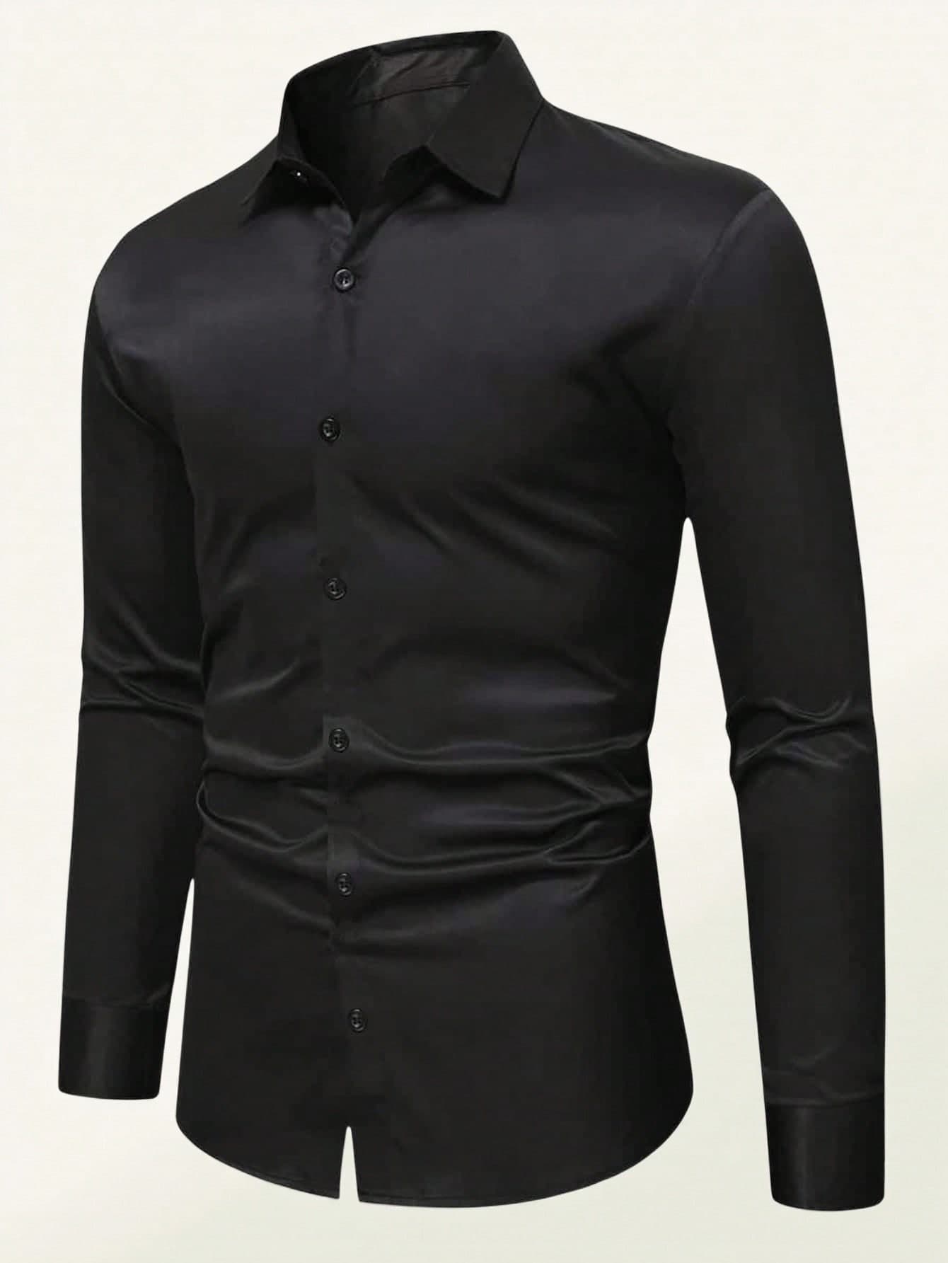SHEIN Casual Solid Color Long Sleeve Shirt For Teenage Boys, Suitable For Leisure And Commute Wear