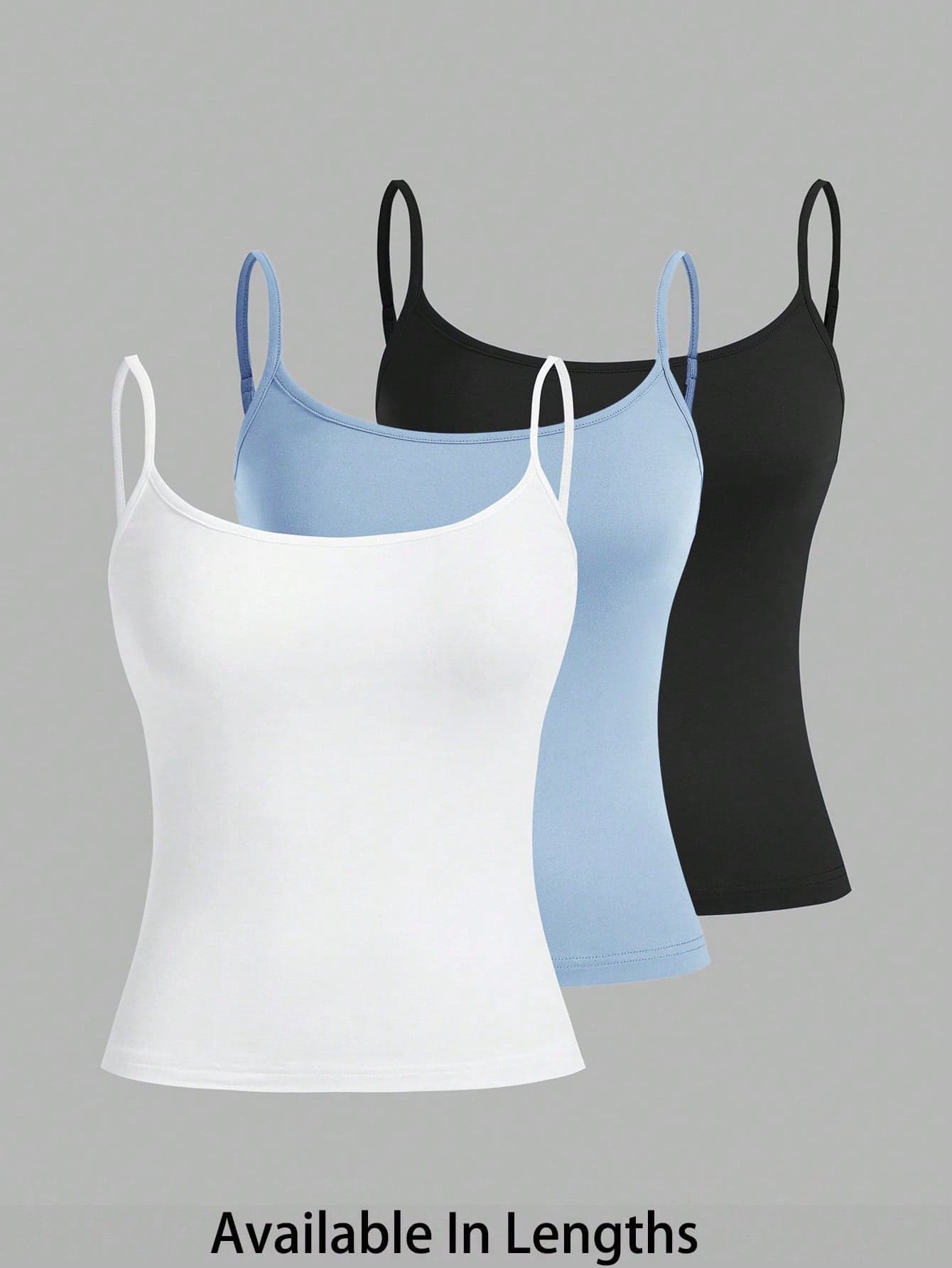 SHEIN PETITE CURVE Plus Size Women's 3pcs Tight Casual Tank Tops(Spaghetti Strap),Business Casual Woman,For People Of Shorter Stature