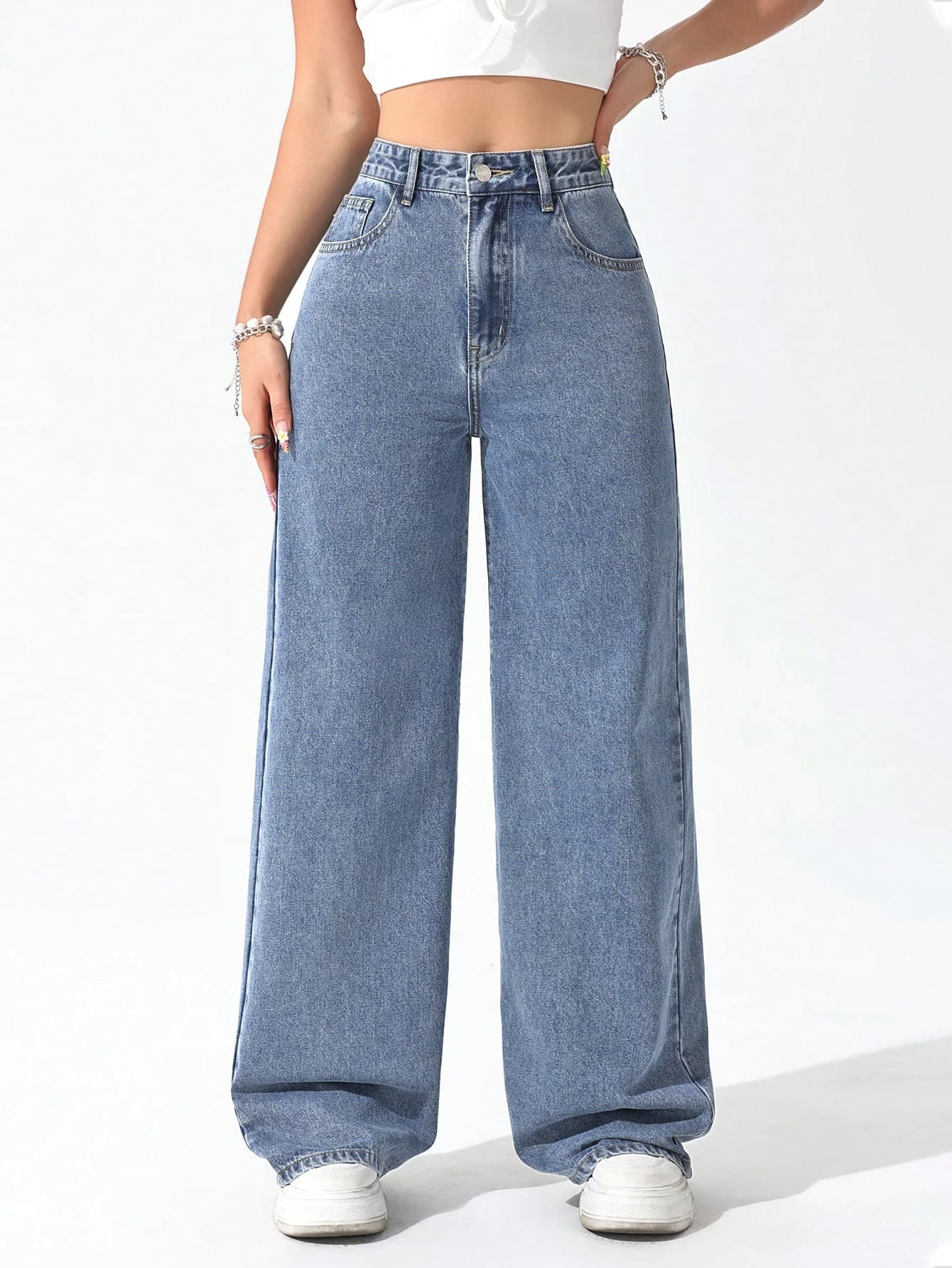 Women Solid Color Casual Denim Jeans