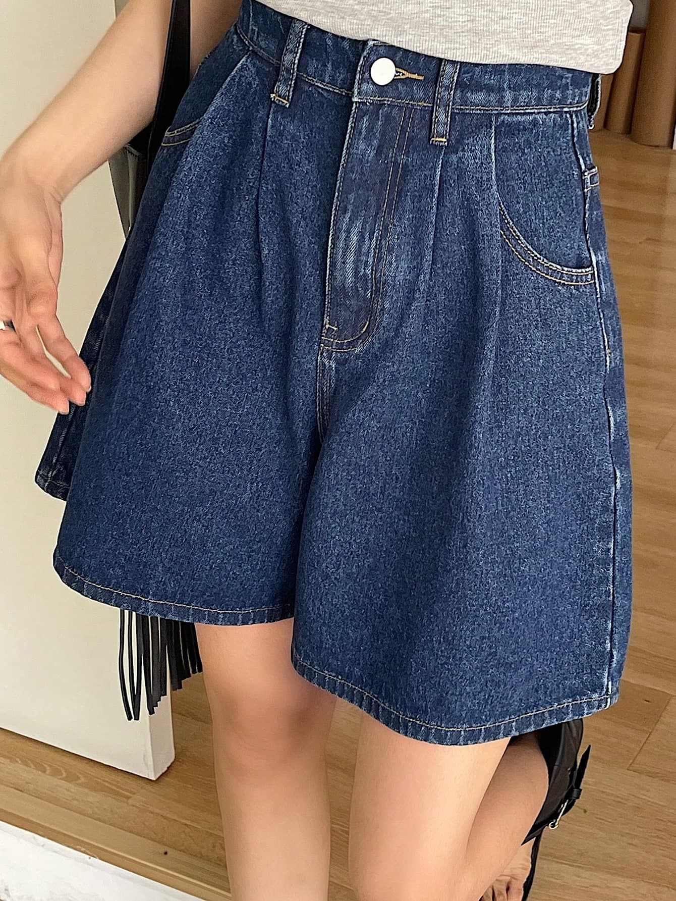 DAZY Plain Casual Versatile Summer Loose Denim Shorts With Pockets Jorts