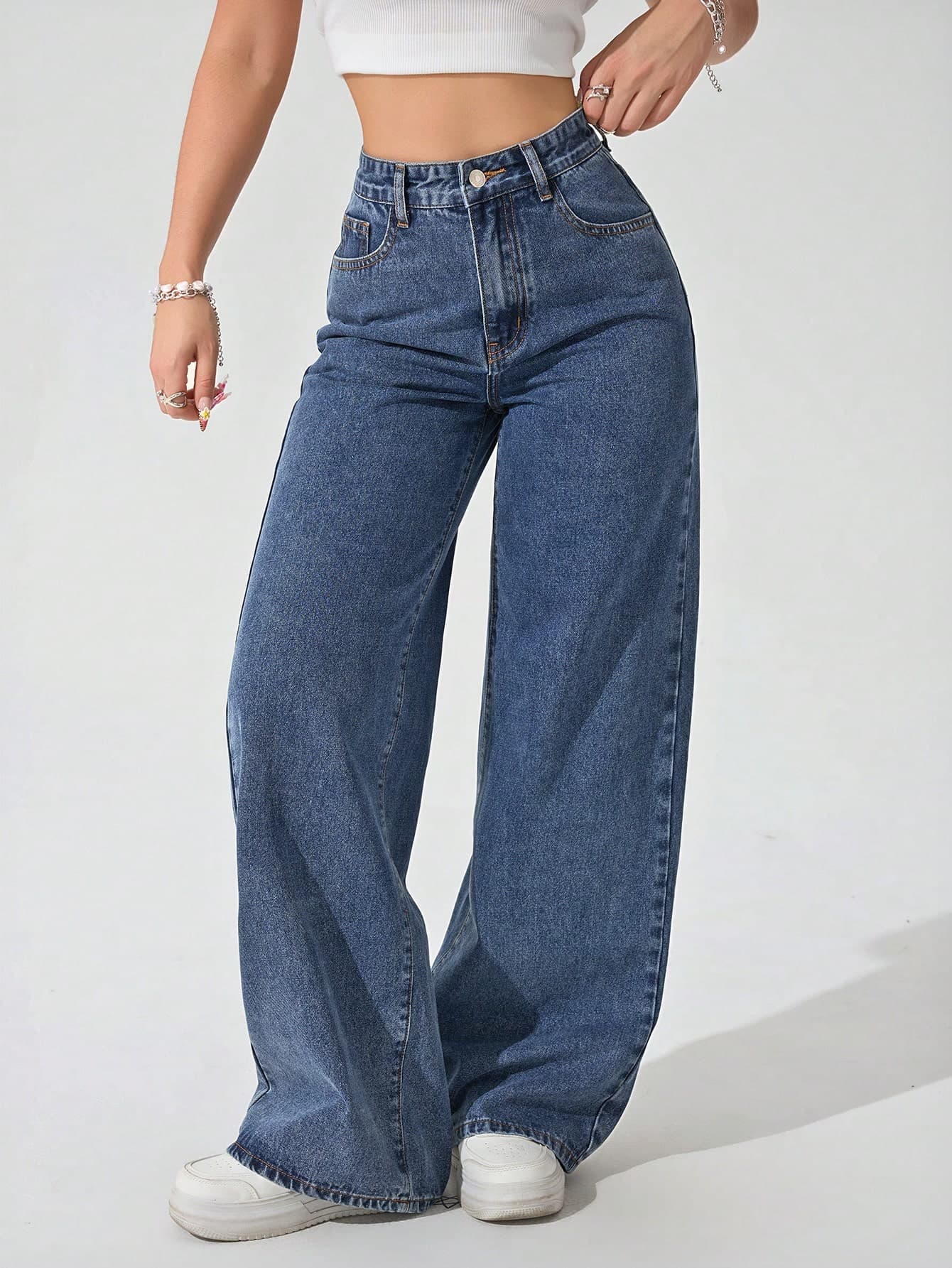 SHEIN Unity Women's Solid Color Simple Casual Denim Jeans