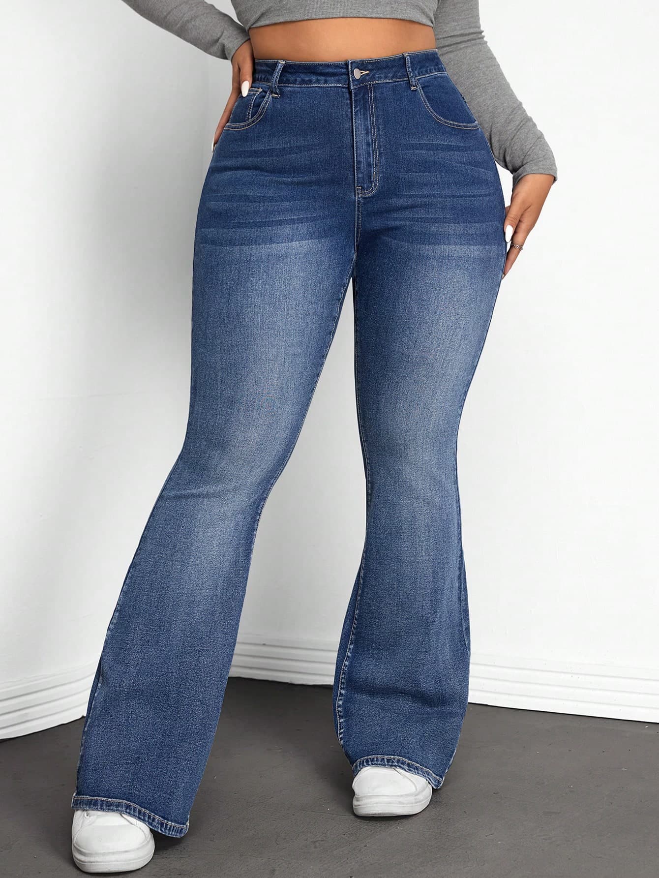 SHEIN Tall CURVE Plus Size Distressed High Waist Skinny Flare Jeans