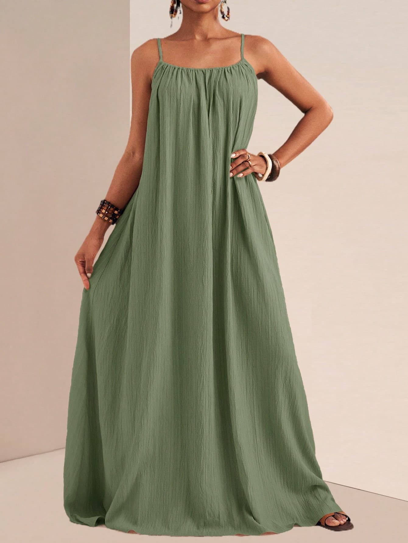 Slaydiva Plus Size Casual Solid Color Maxi Slip Dress,Sundress,Summer Dresses For Women