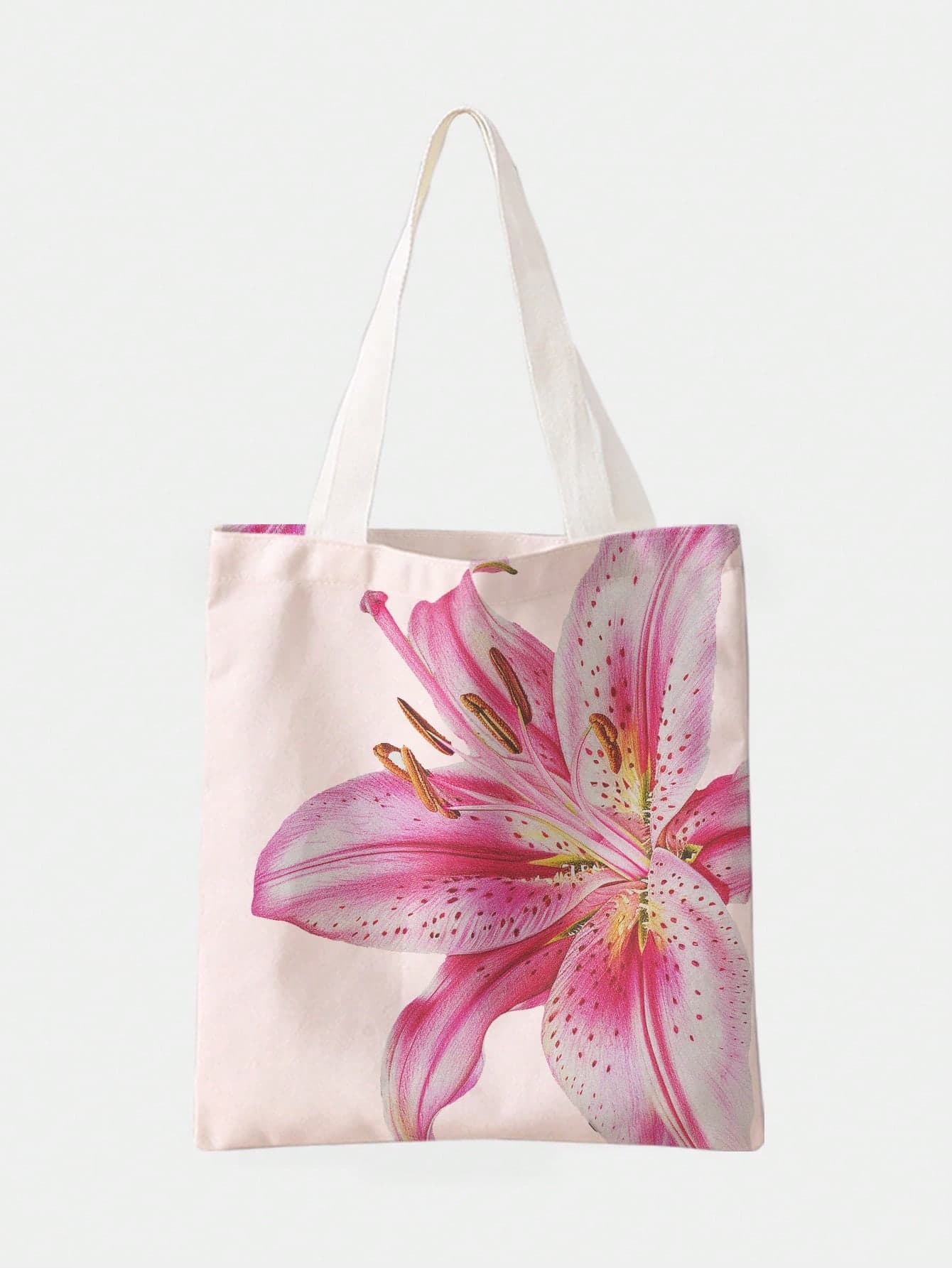 ROMWE Kawaii Versatile Commuter & Travel Canvas Tote Bag With Double-Sided Large Flower Pattern, Pink , Beach ,Beach Bag
