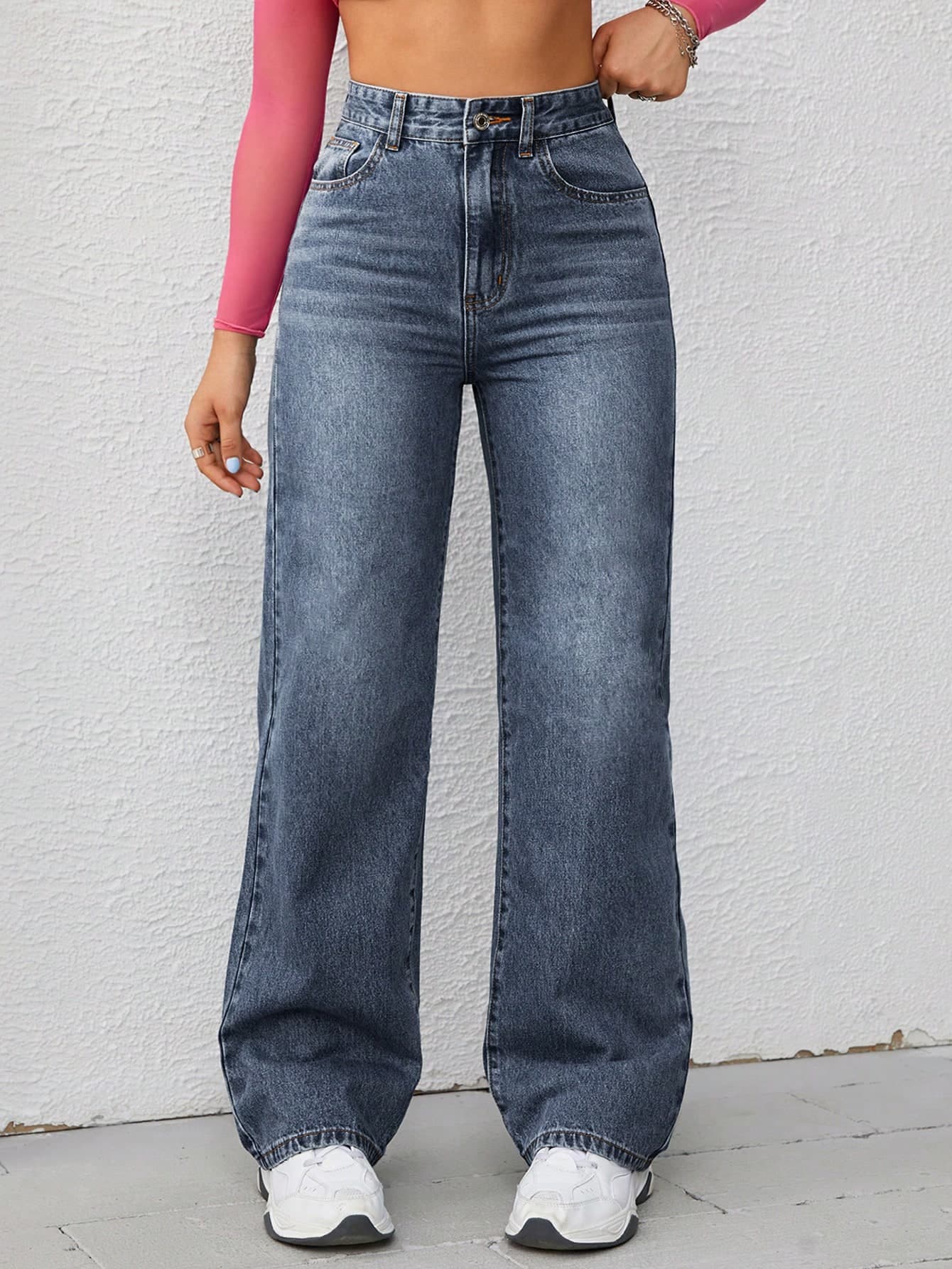 SHEIN ICON Plus Size High Street Wide-Leg Jeans, Streetwear Style