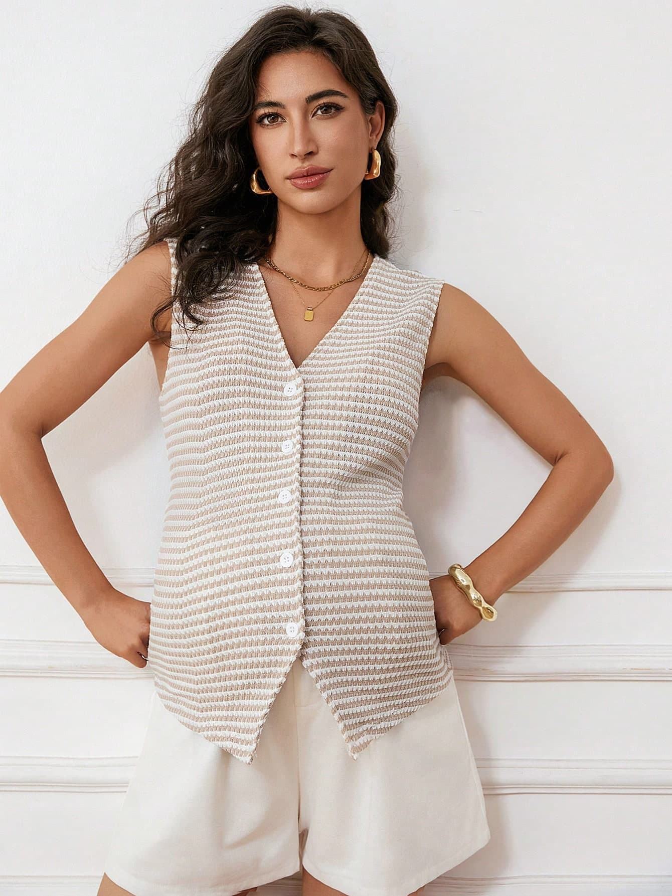 MaterniWear Pregnant Women Striped Single-Breasted V-Neck Casual Tank Top Office Tops For Women Tops For Women Summer Business Casual Woman