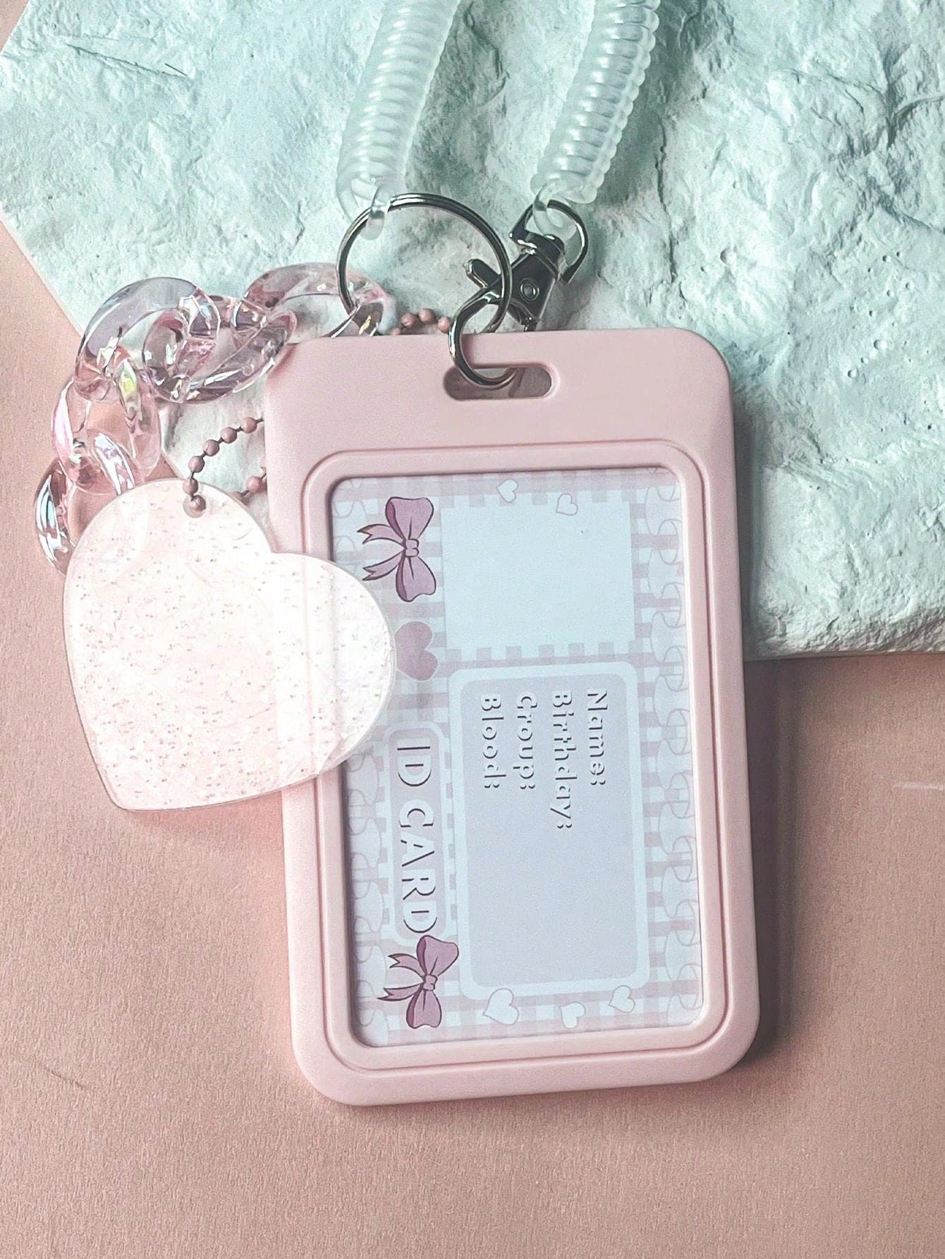1pc Pink Card Cover With Heart Design Buckle, Creative Multi-Purpose Card Holder For Student Back To School