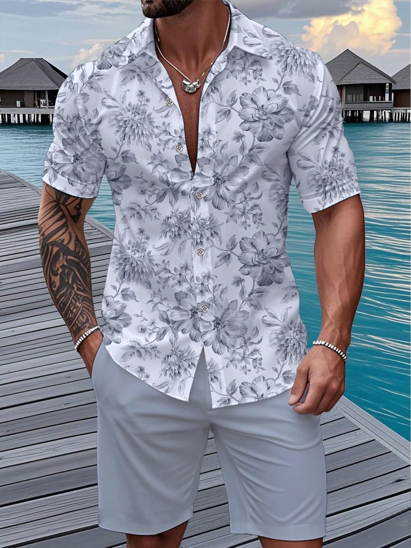 Manfinity RSRT Men's Short Sleeve Shirt And Shorts Fashion Suit, Suitable For Summer, Cozy Outfits, Holiday Holiday