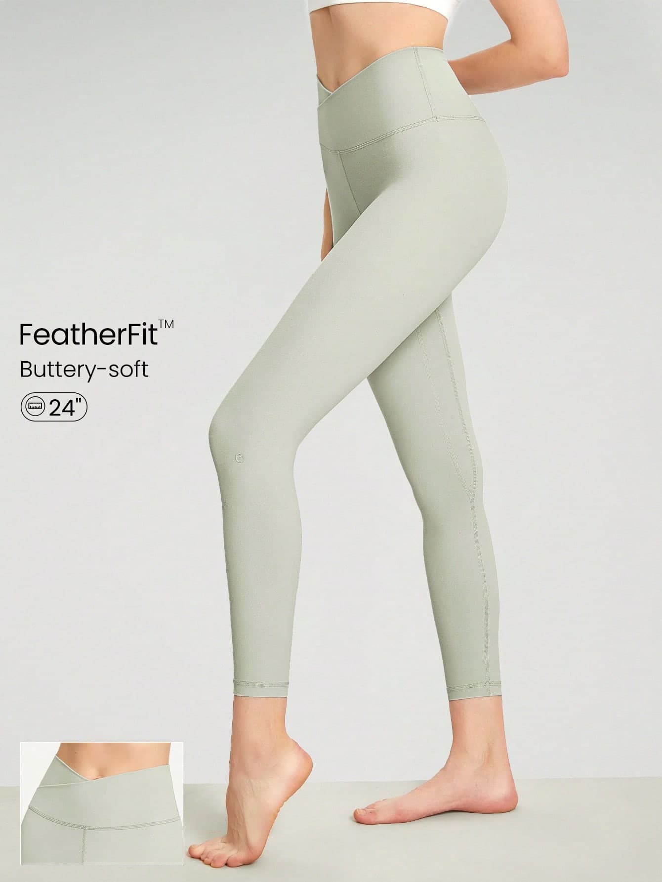 GLOWMODE 24" FeatherFit™ Crossover Yoga Pilates Leggings Buttery Soft High Stretch Crossover Waist Sports Tights Spring Summer