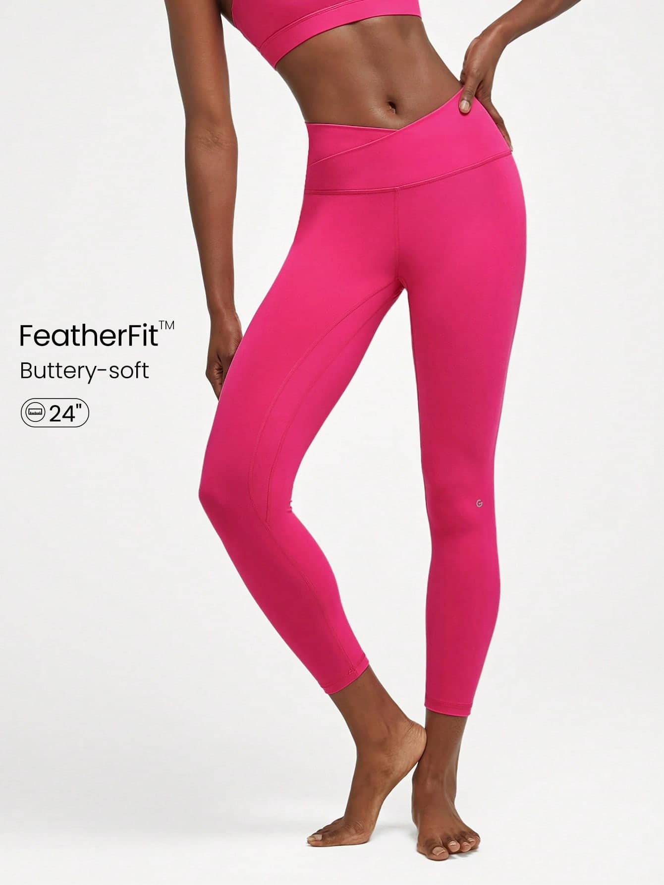 GLOWMODE 24" FeatherFit™ Crossover Yoga Pilates Leggings Buttery Soft High Stretch Crossover Waist Sports Tights Spring Summer