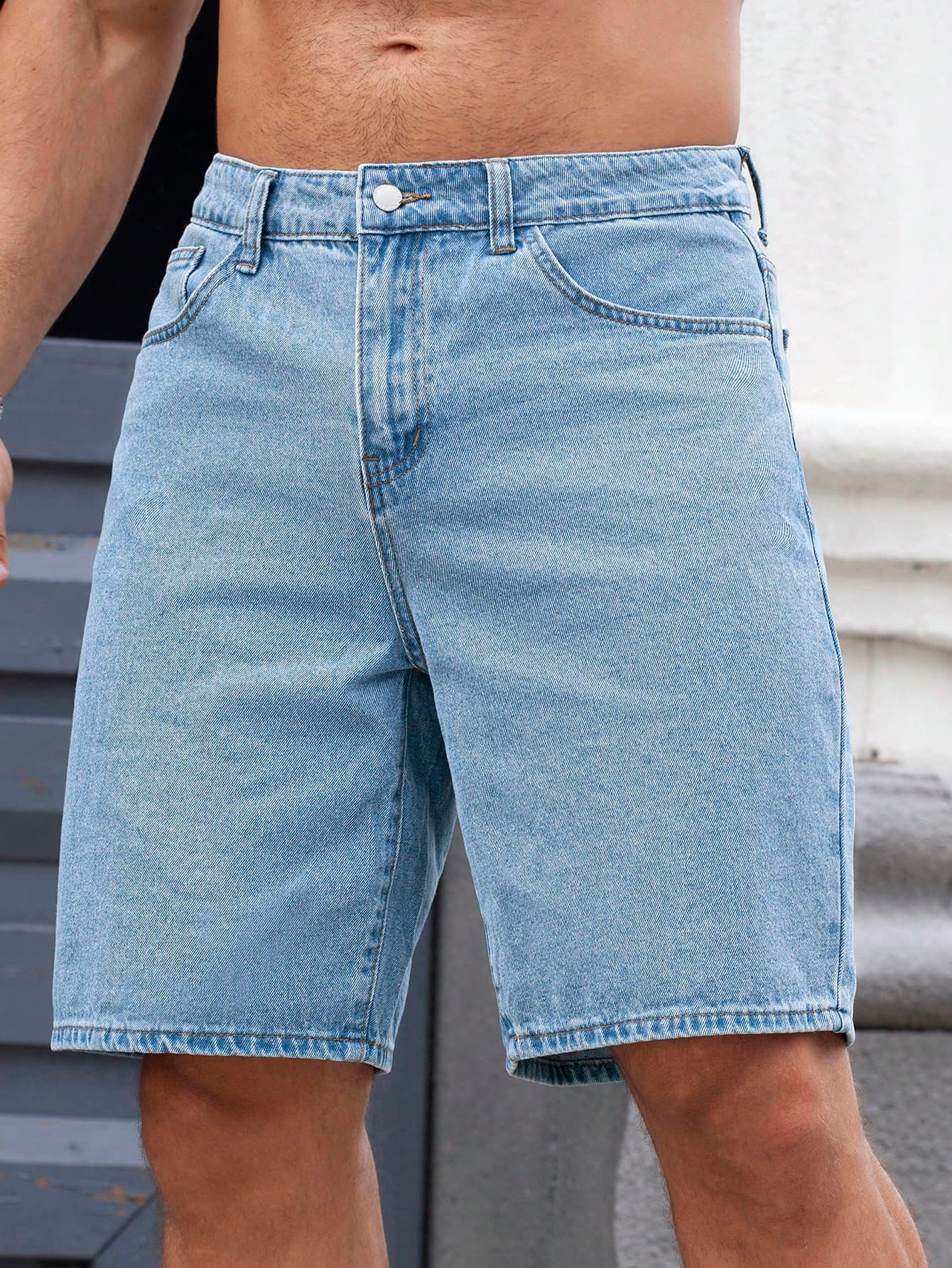 Manfinity Roughcore Men's Distressed Casual Denim Loose Shorts Short Jeans For Men