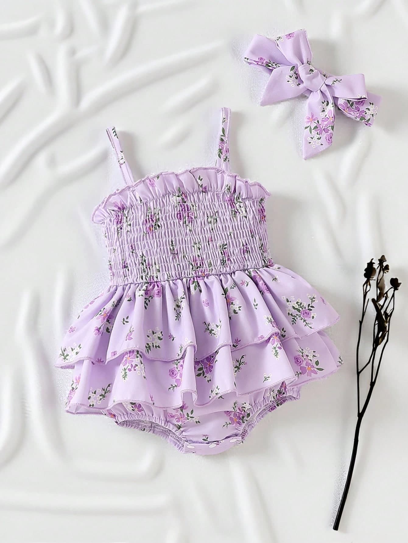 SHEIN Vintaside Kids Baby Girl Summer Spaghetti Strap Ruffled Hem One-Piece Bodysuit, Cute Enough For Everyday Outdoor