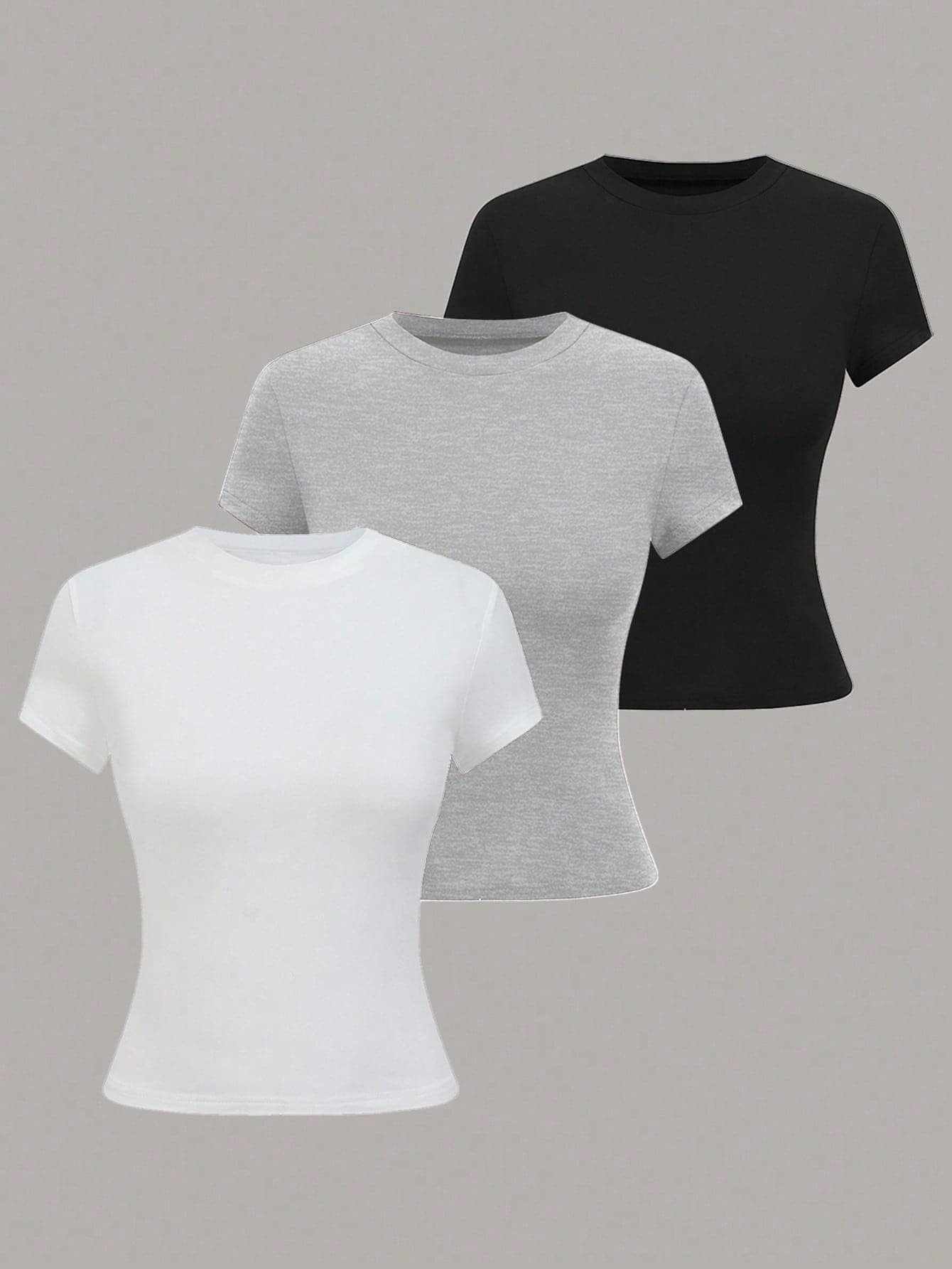 SHEIN Tall Women's Summer Solid Color Round Neck Short Sleeve Casual T-Shirt, Tall Women