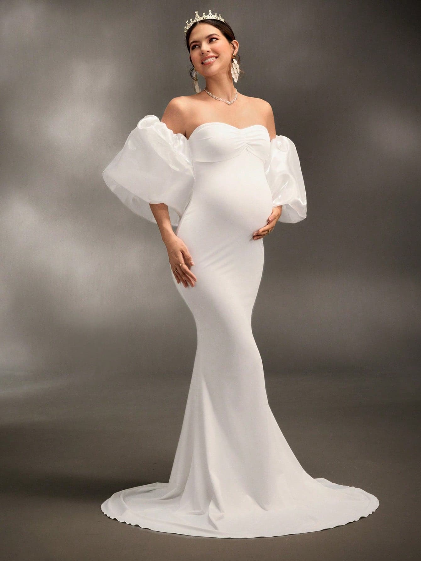 Cheriluna Maternity Maternity Photoshoot Dress/Elegant Party Dress/Baby Shower Dress - Ruched Strapless Fitted Knit Dress