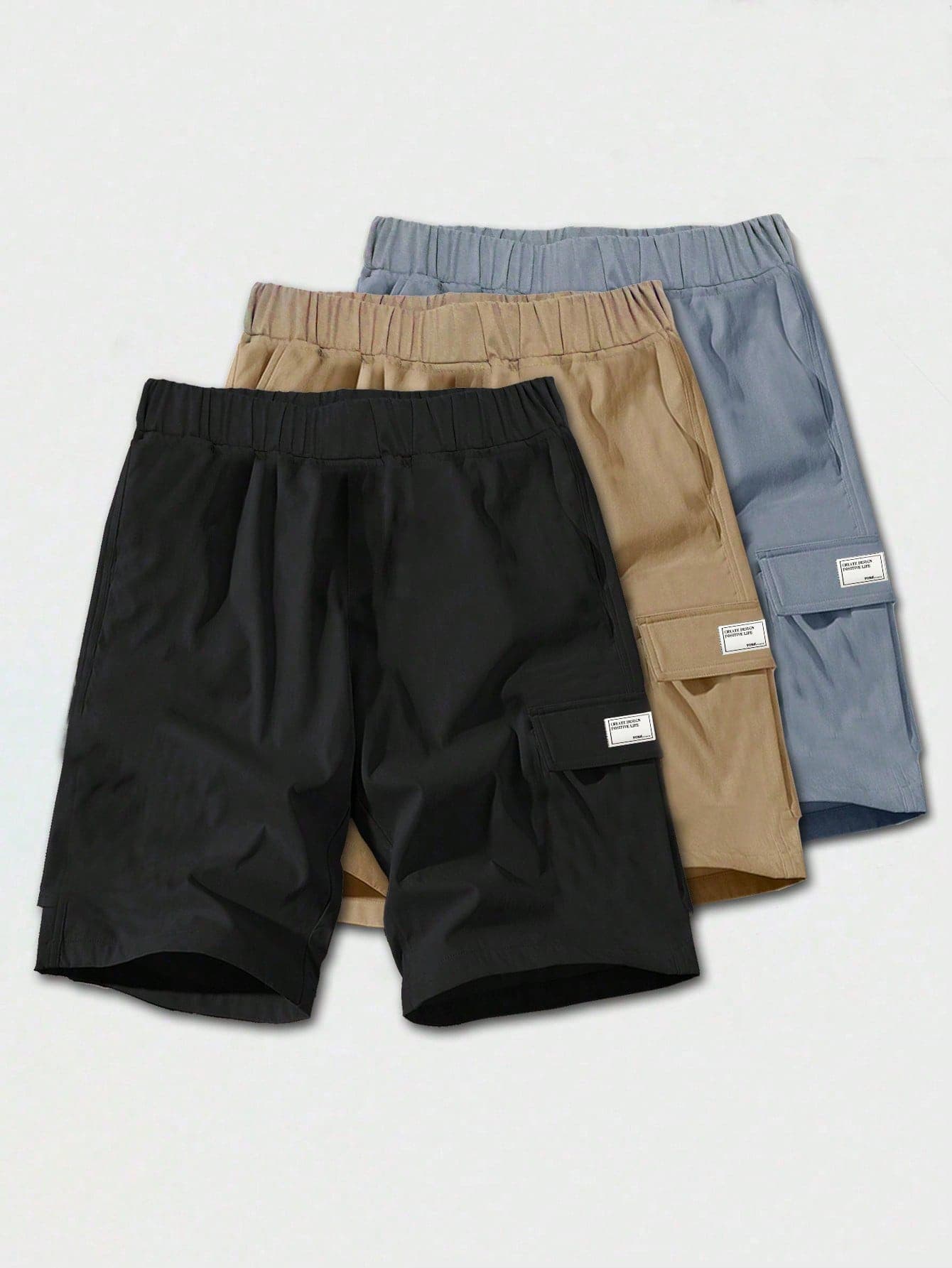 3 Pcs Teen Boy Loose Casual Woven Sports Workwear Shorts Set,Solid Color Simple Basic Versatile Multi-Color Multi Piece Summer,Streetwear,Beach Pants