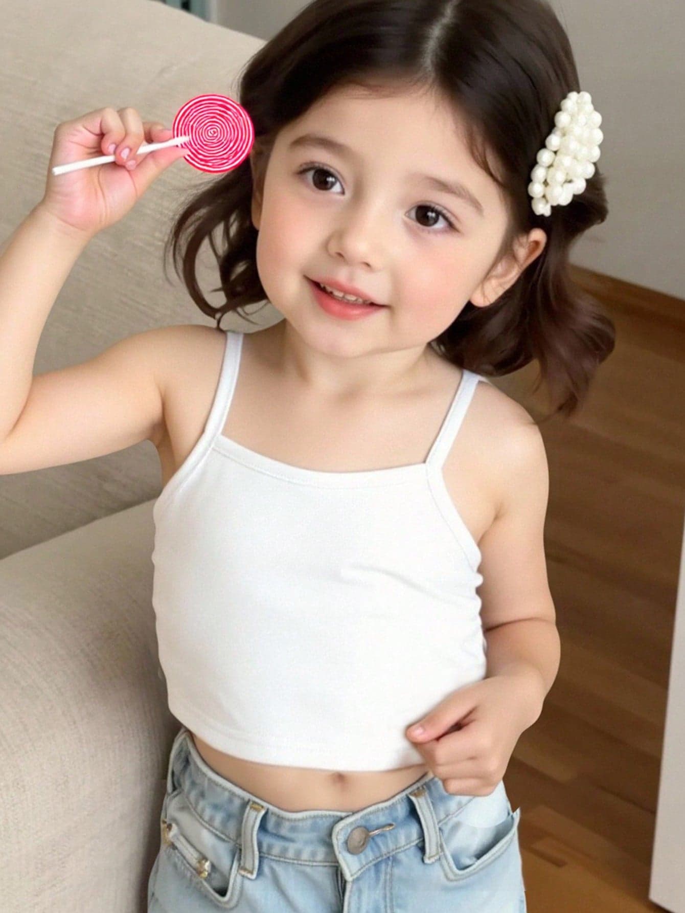 SHEIN Young Girl Casual Simple White Spaghetti Strap Tank Top Suitable For Summer